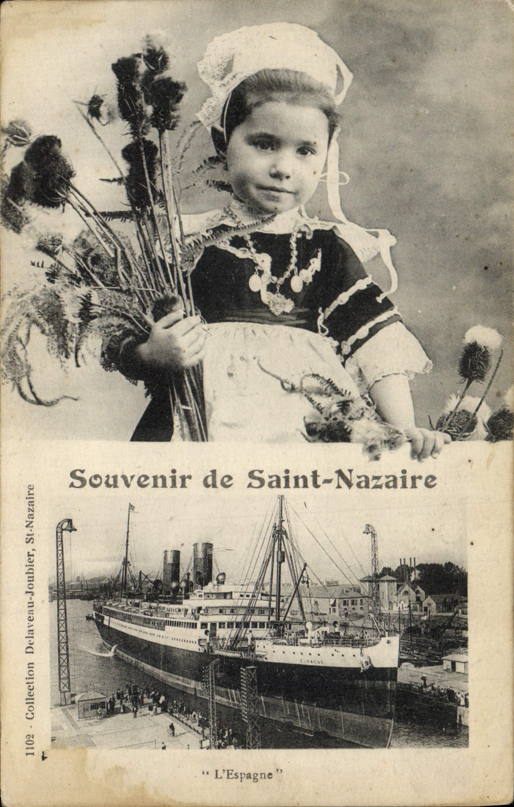 VINTAGE POSTCARD Boat Steamer Spain Saint-Nazaire Child