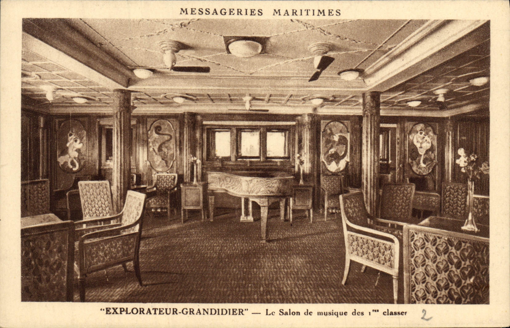 Transporte marítimo del vapor del barco de la POSTAL de la VENDIMIA que explora Grandidier que la sala de estar de la música del 1ra clasifica