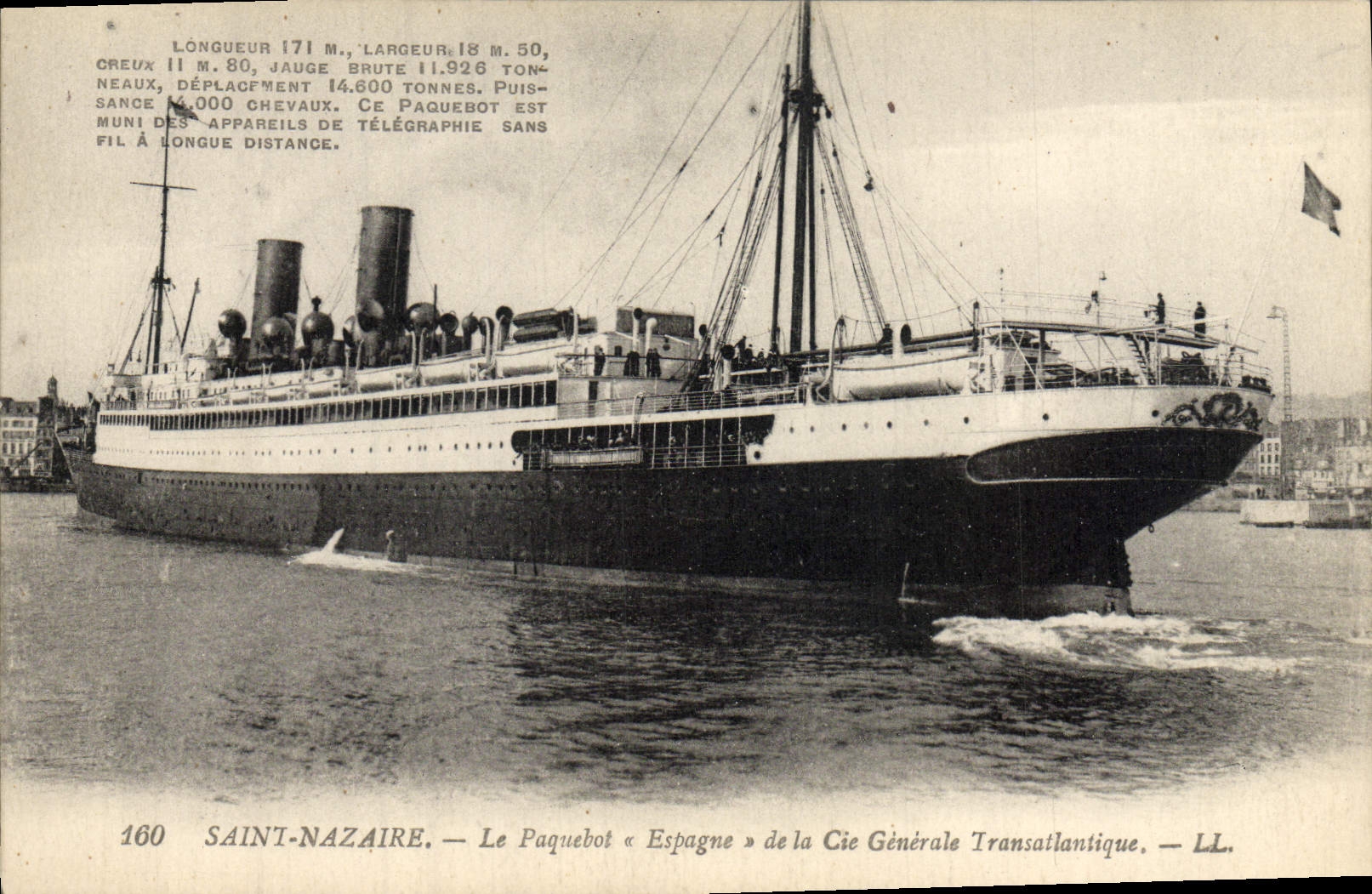VINTAGE POSTCARD Boat Spain Steamer of the General Co Transatlantic Saint-Nazaire