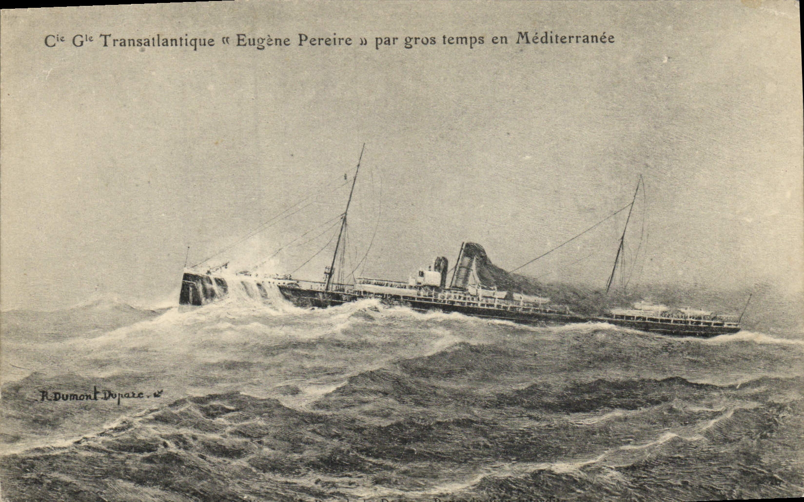 VINTAGE POSTCARD Boat Steamer Co Transatlantic Gle Eugene Pereire by heavy weather in the Mediterranean