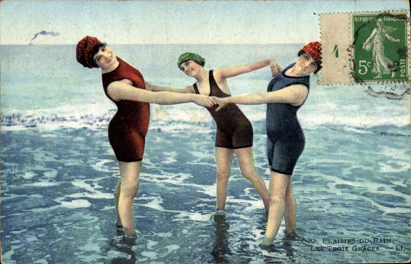VINTAGE POSTCARD Fantasy Woman Bathing suit Three Graces