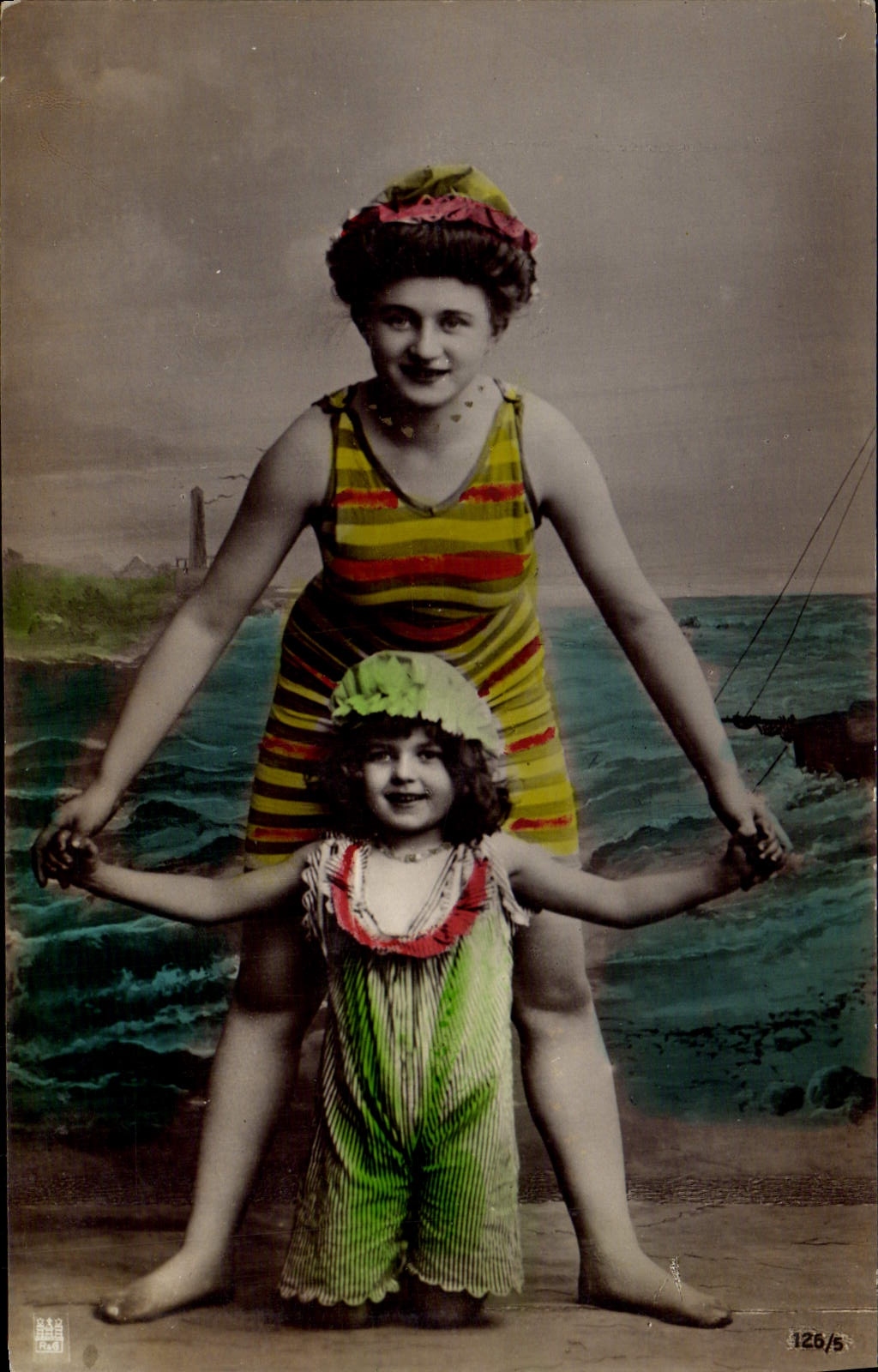 VINTAGE POSTCARD Fantasy Woman Bathing suit Child