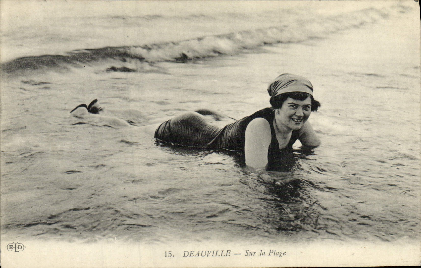VINTAGE POSTCARD Fantasy Woman Bathing suit Deauville On the beach