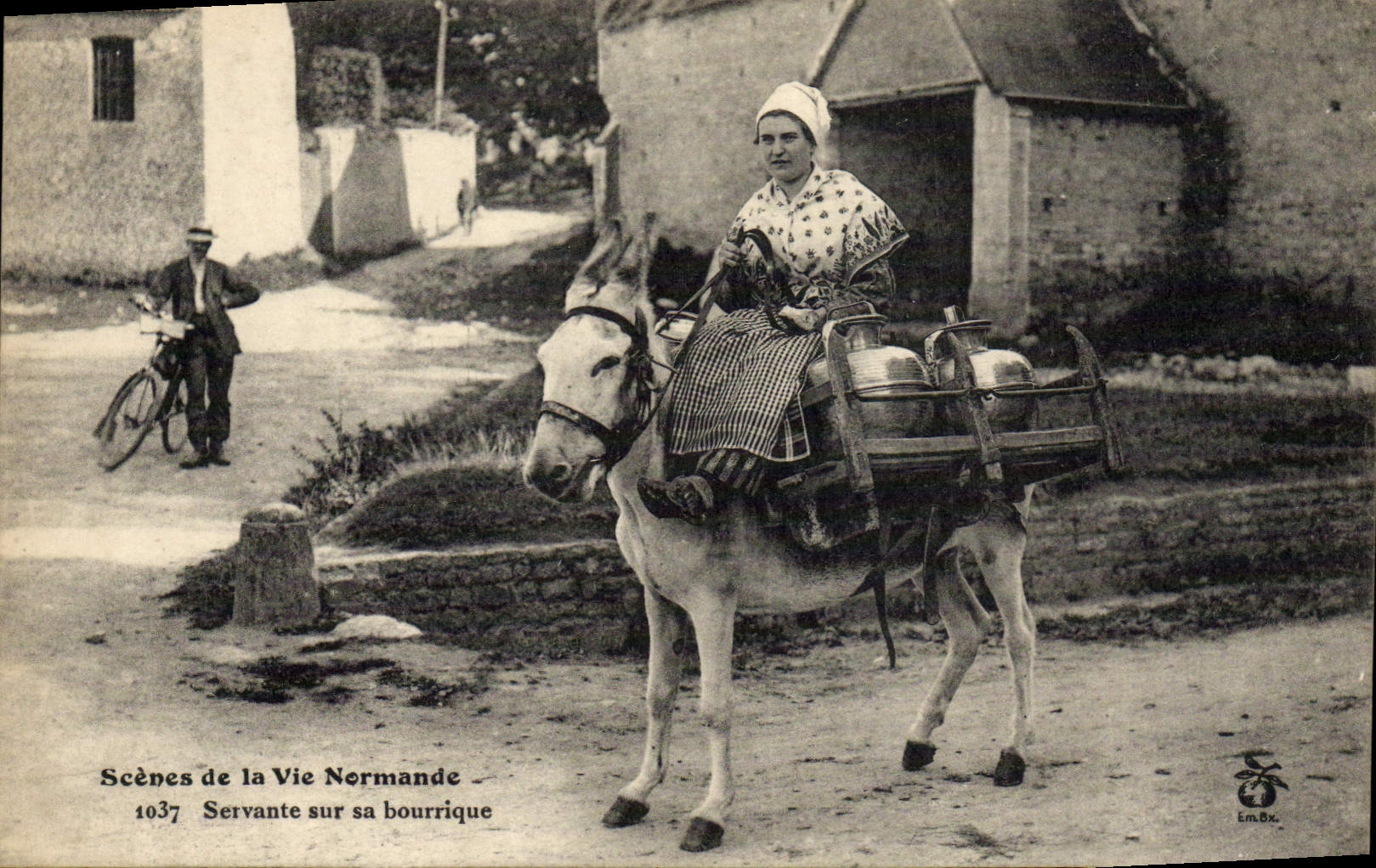 VINTAGE POSTCARD Ass Mule Normandy Maidservant on her she-ass