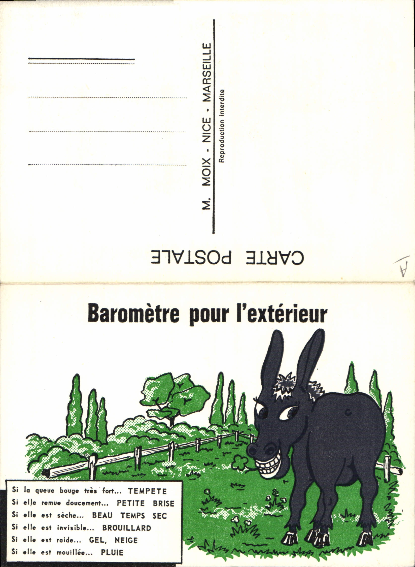 VINTAGE POSTCARD Ass Mule Barometer for outside
