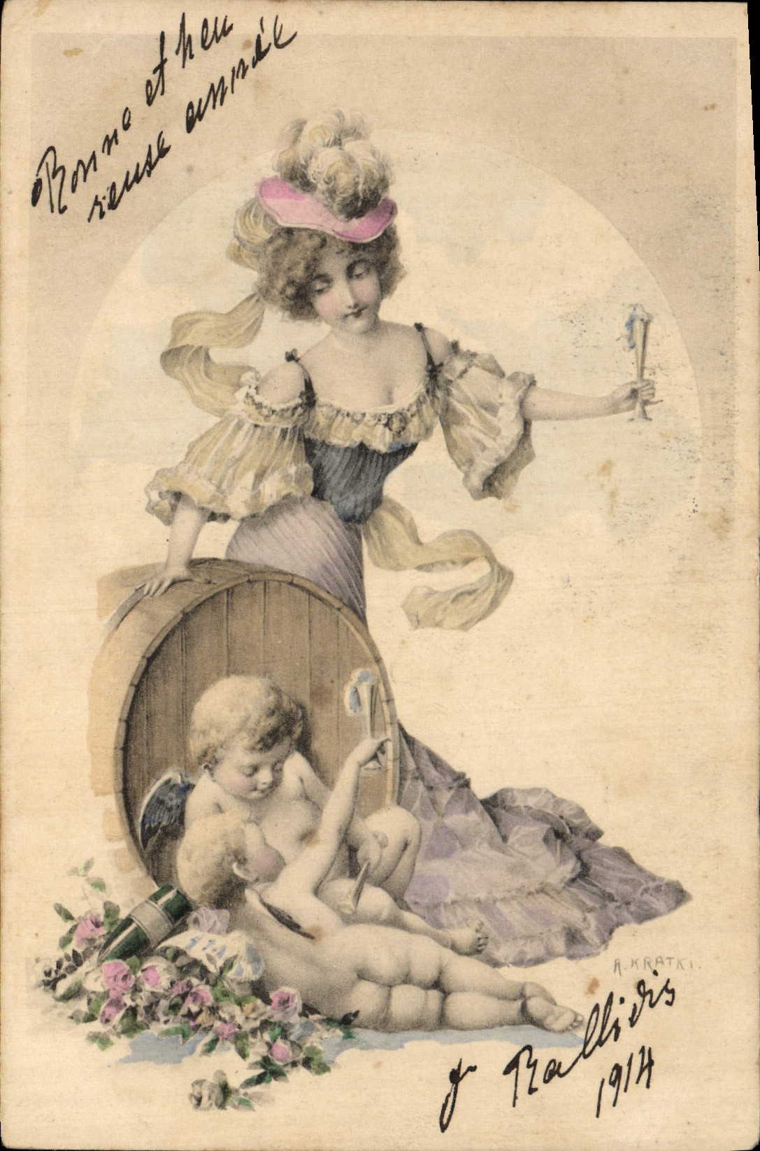 CPA Fantaisie Illustrateur Femme Enfant Ange