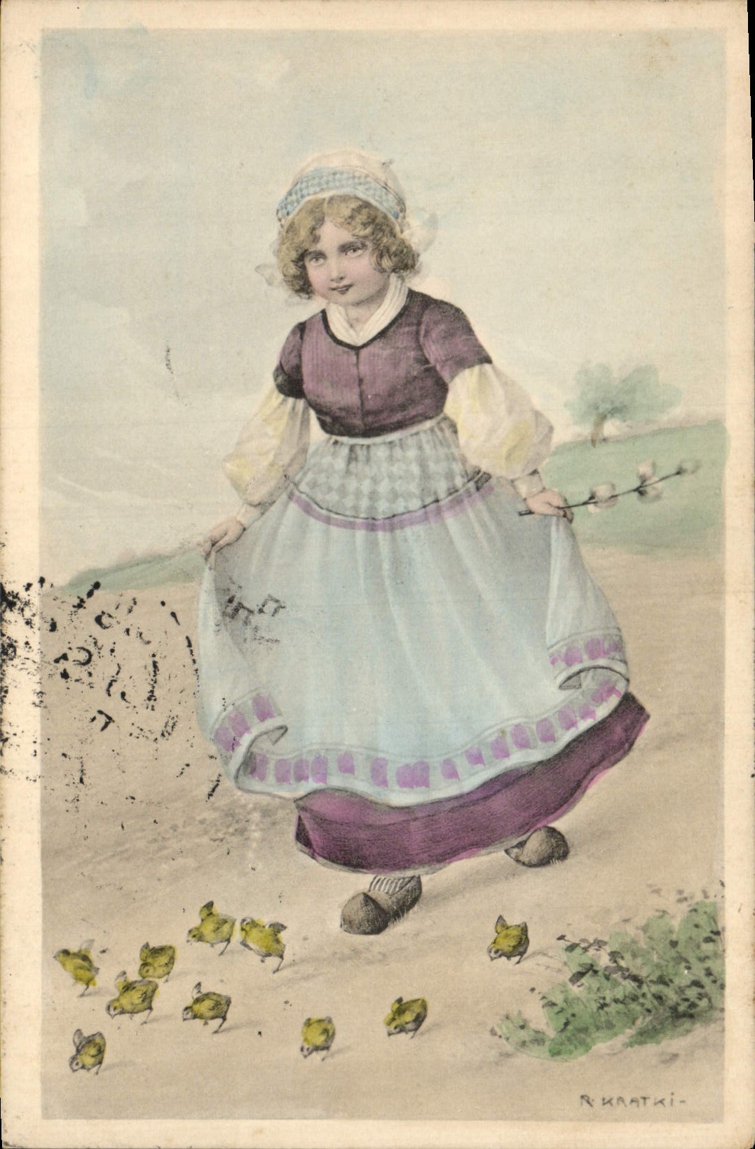 VINTAGE POSTCARD Fantasy Illustrator Child Chicks