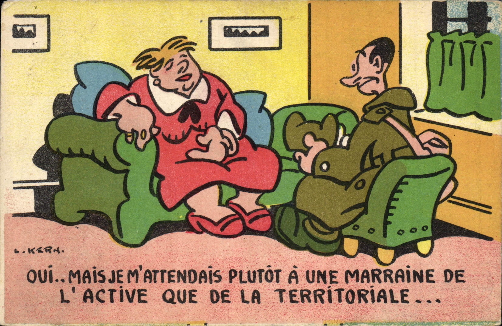 VINTAGE POSTCARD Fantasy military Comic Kern Illustrator