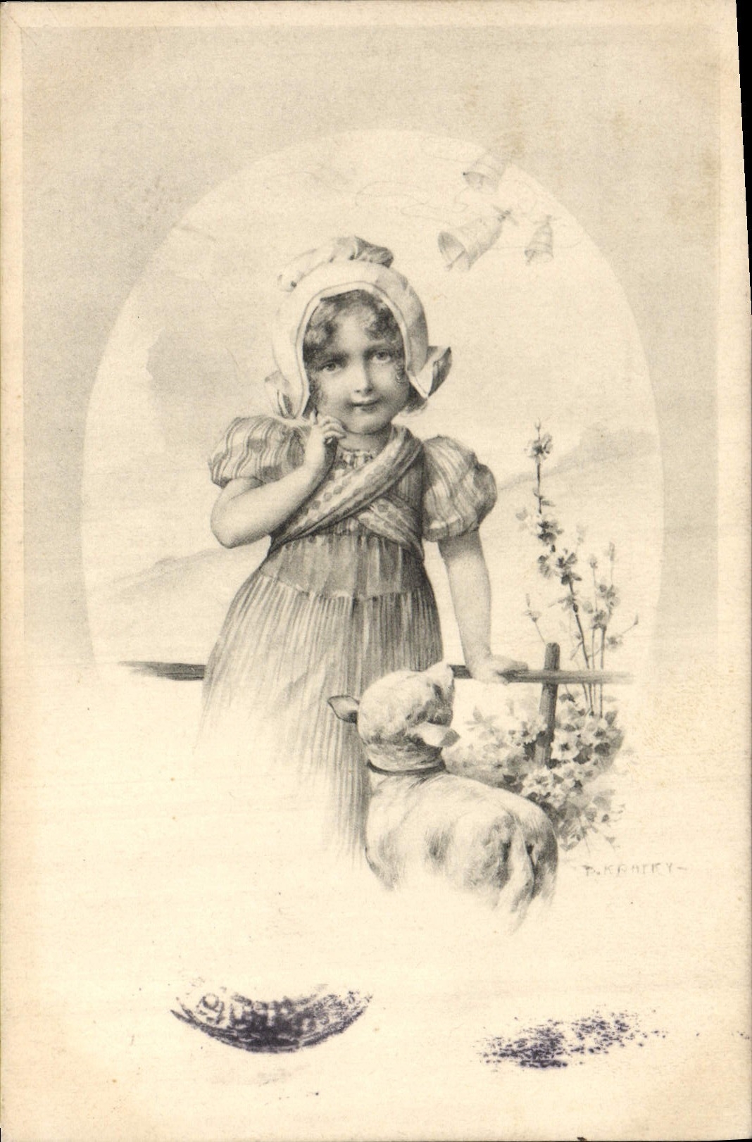 CPA Fantaisie Illustrateur Enfant Agneau