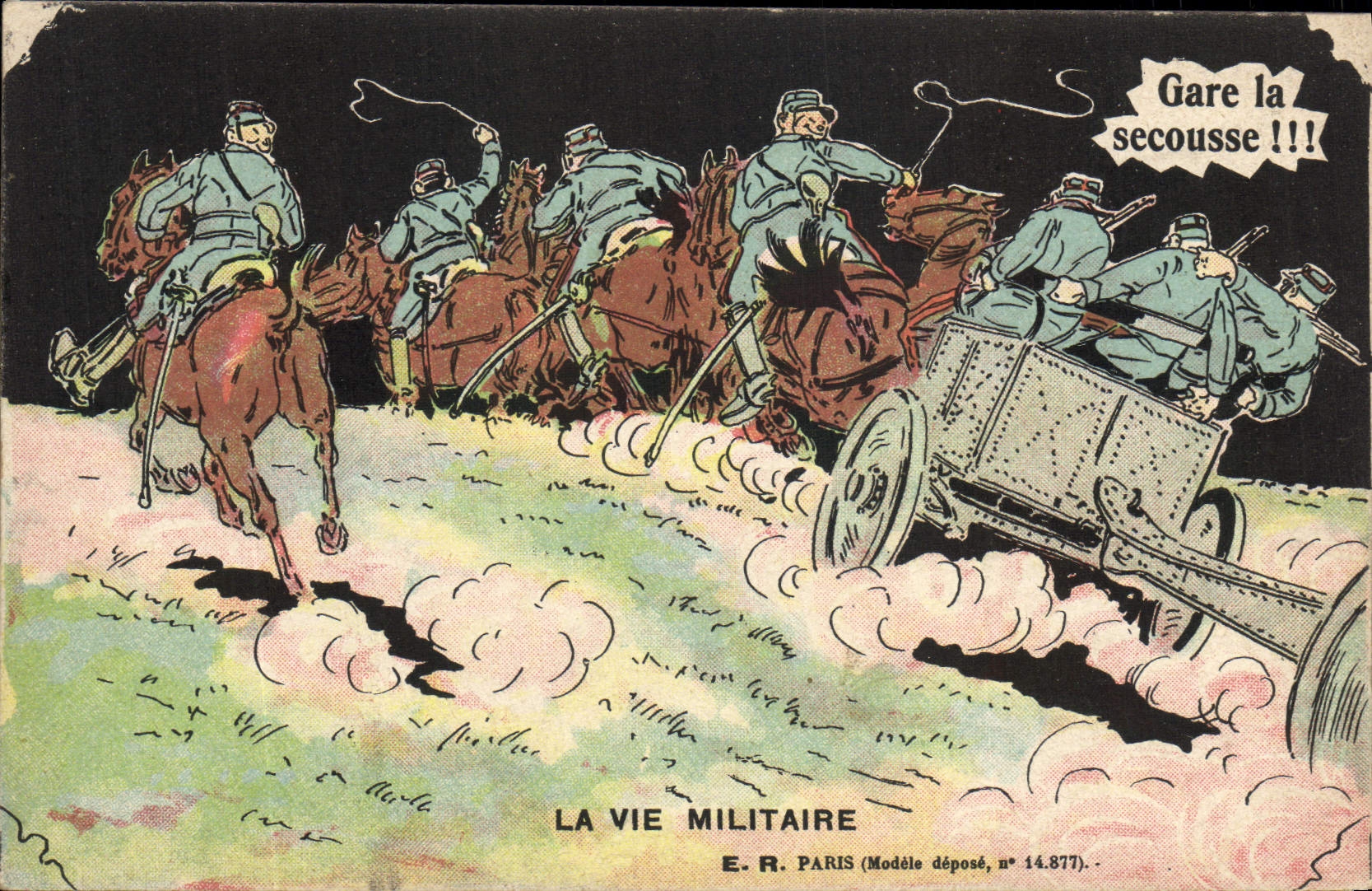 CPA Militaria Gare a la secousse Cheval