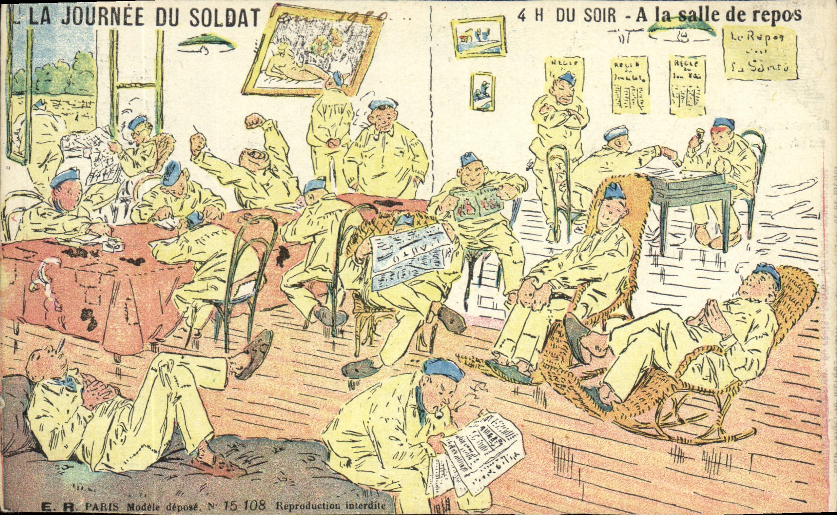 CPA Militaria 4h du soir A la salle de repos