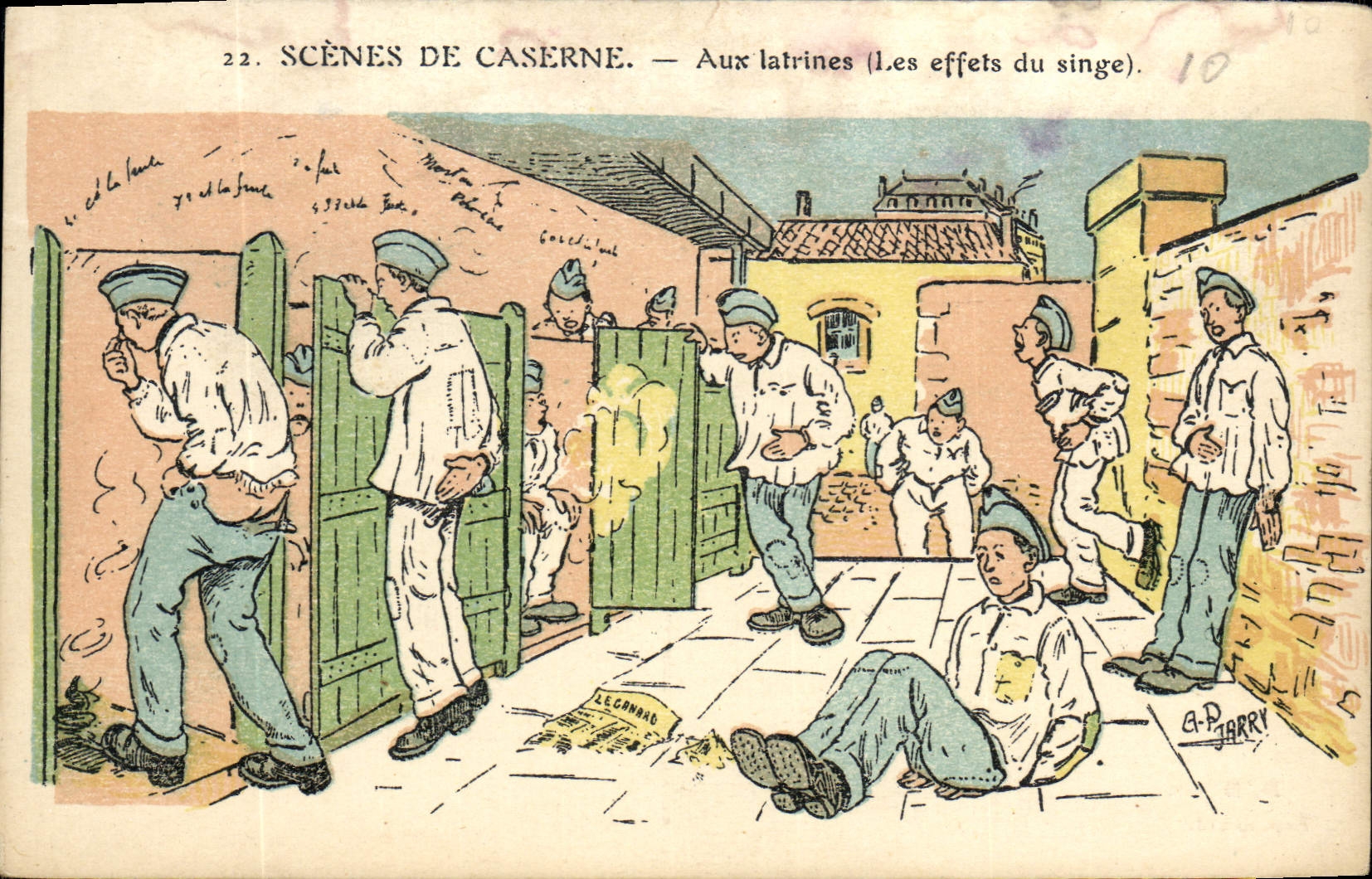 CPA Militaria Aux latrines Les effets du singe 