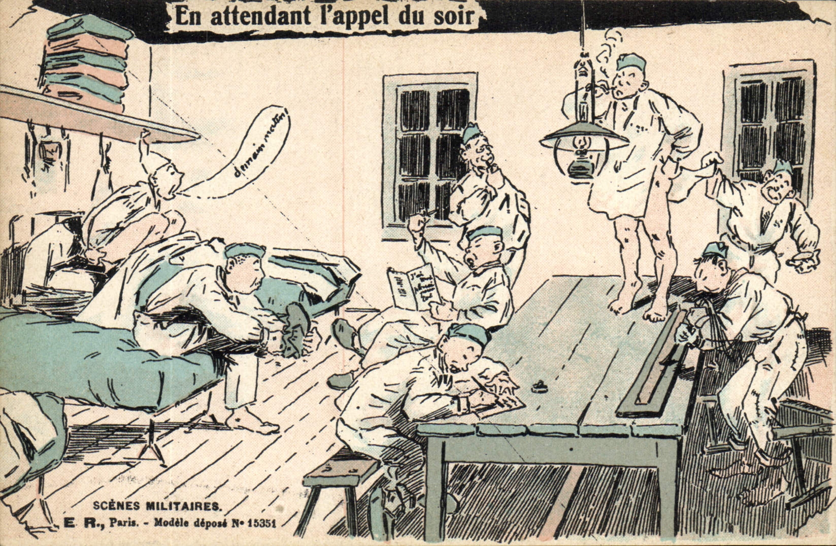 CPA Militaria En attendant l'appel du soir 