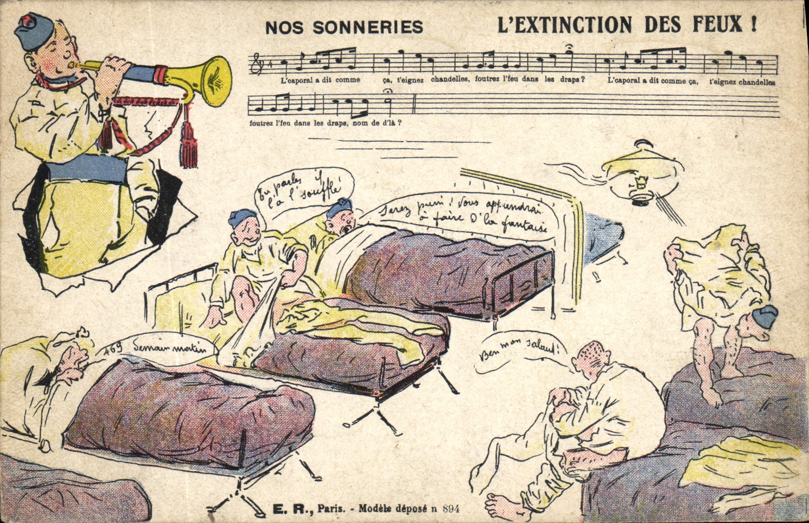 VINTAGE POSTCARD Militaria the extinction of fires Trumpet