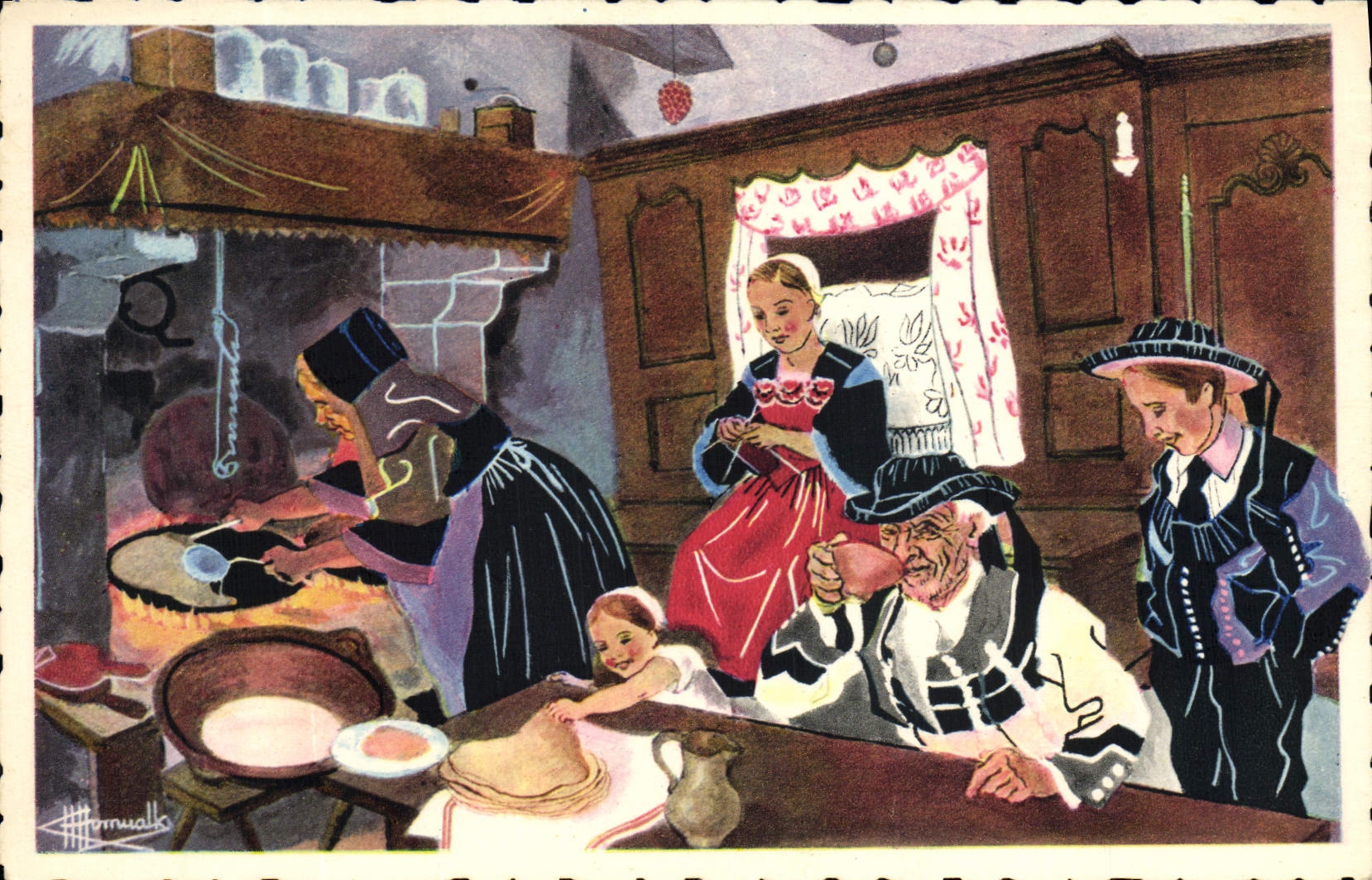 CPA Folklore Charles Homualk Jour de galettes Pontivy Morbihan