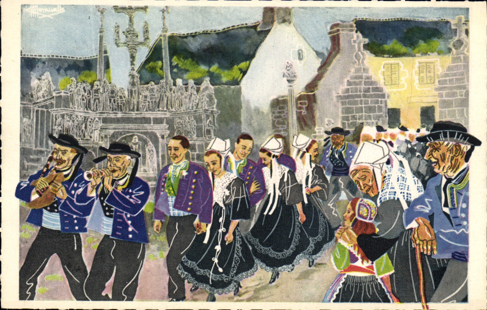 CPA Folklore Charles Homualk Une noce a Plougastel Mariage