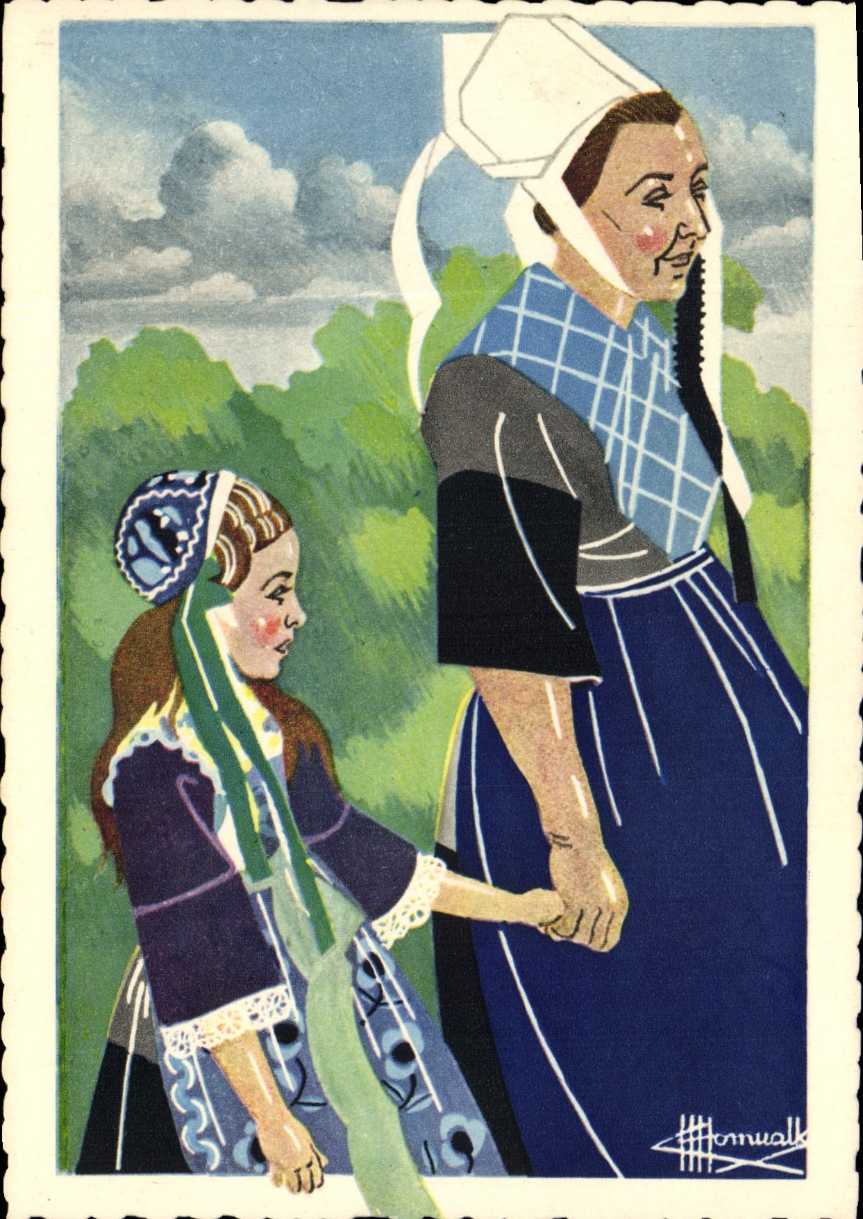 CPA Folklore Charles Homualk Plougastel Daoulas Femme Enfant