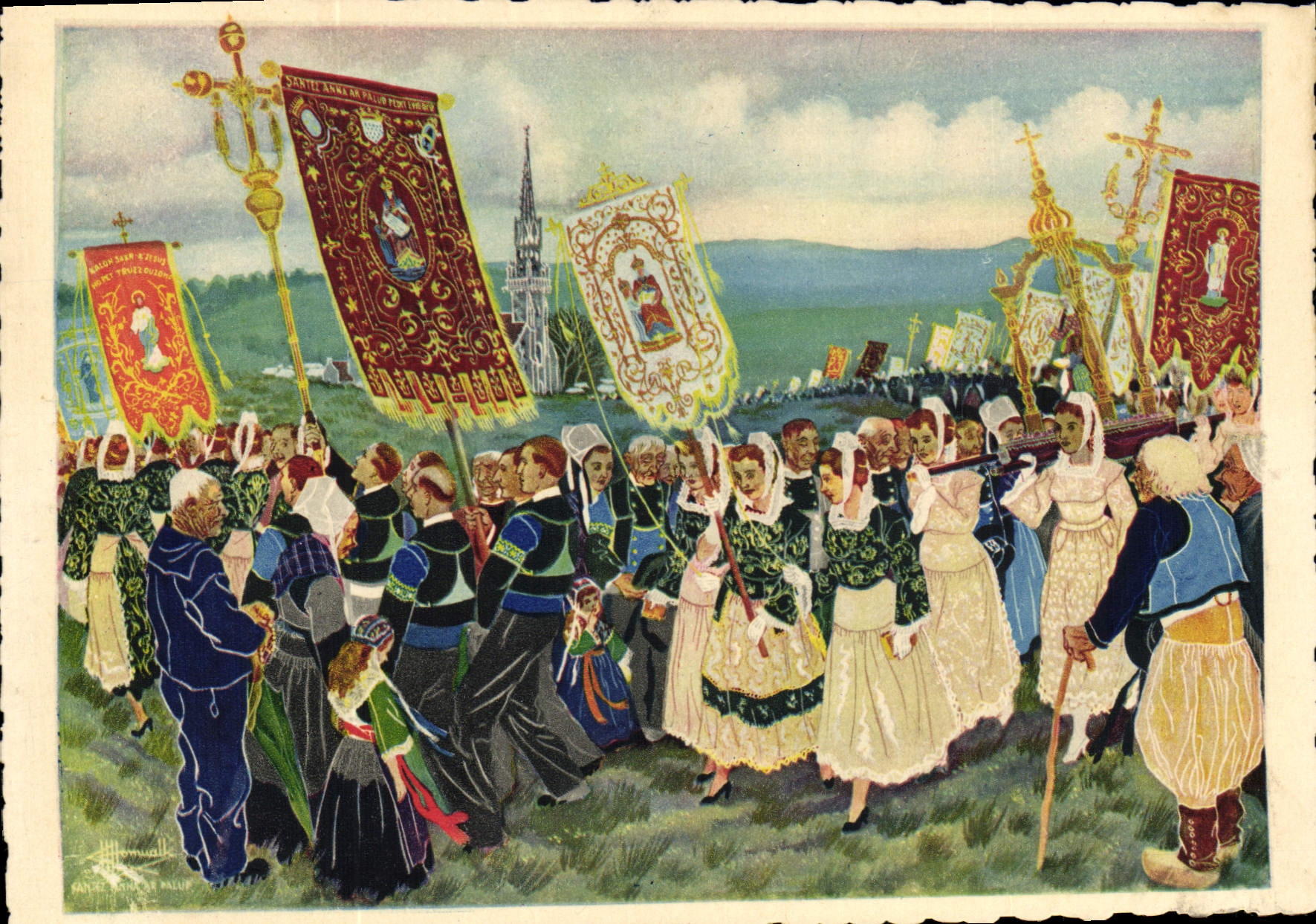 CPA Folklore Charles Homualk Sainte Anne La Palud Procession de pardon