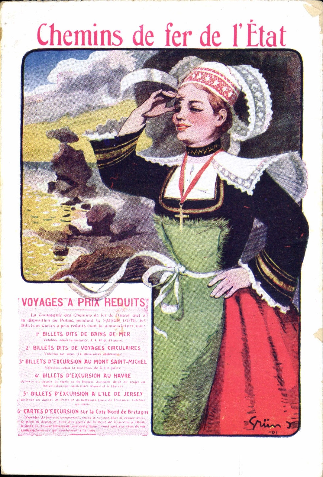 VINTAGE POSTCARD Folklore State railways Train