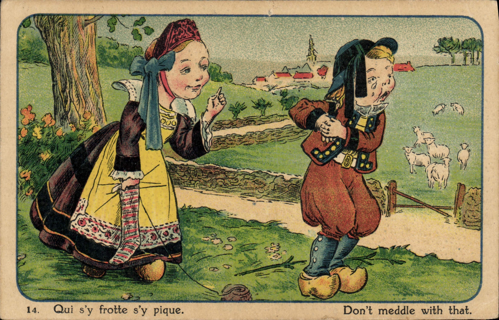 CPA Folklore Qui s'y frotte s'y pique Bretagne