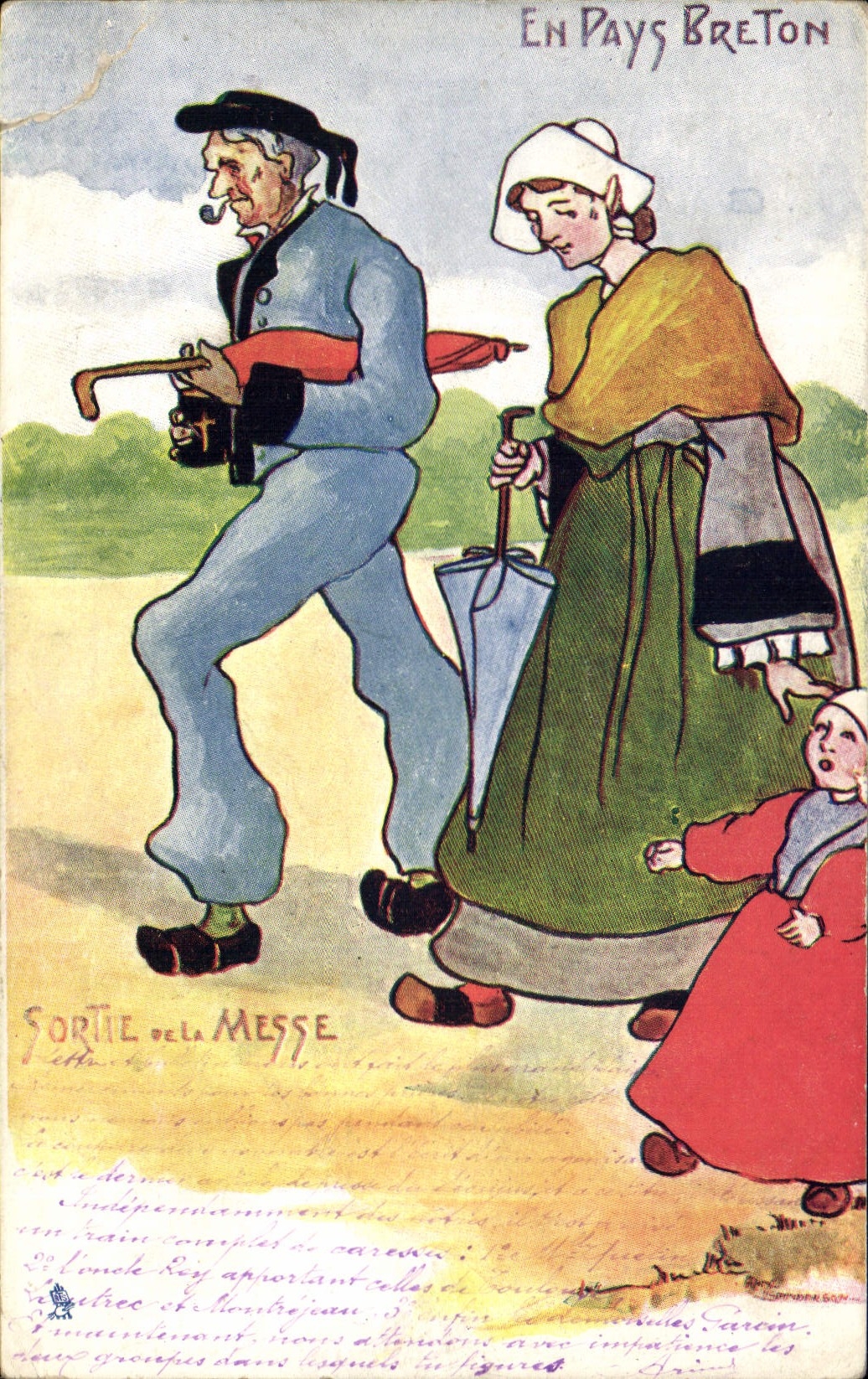 CPA Folklore En pays breton Sortie de la messe