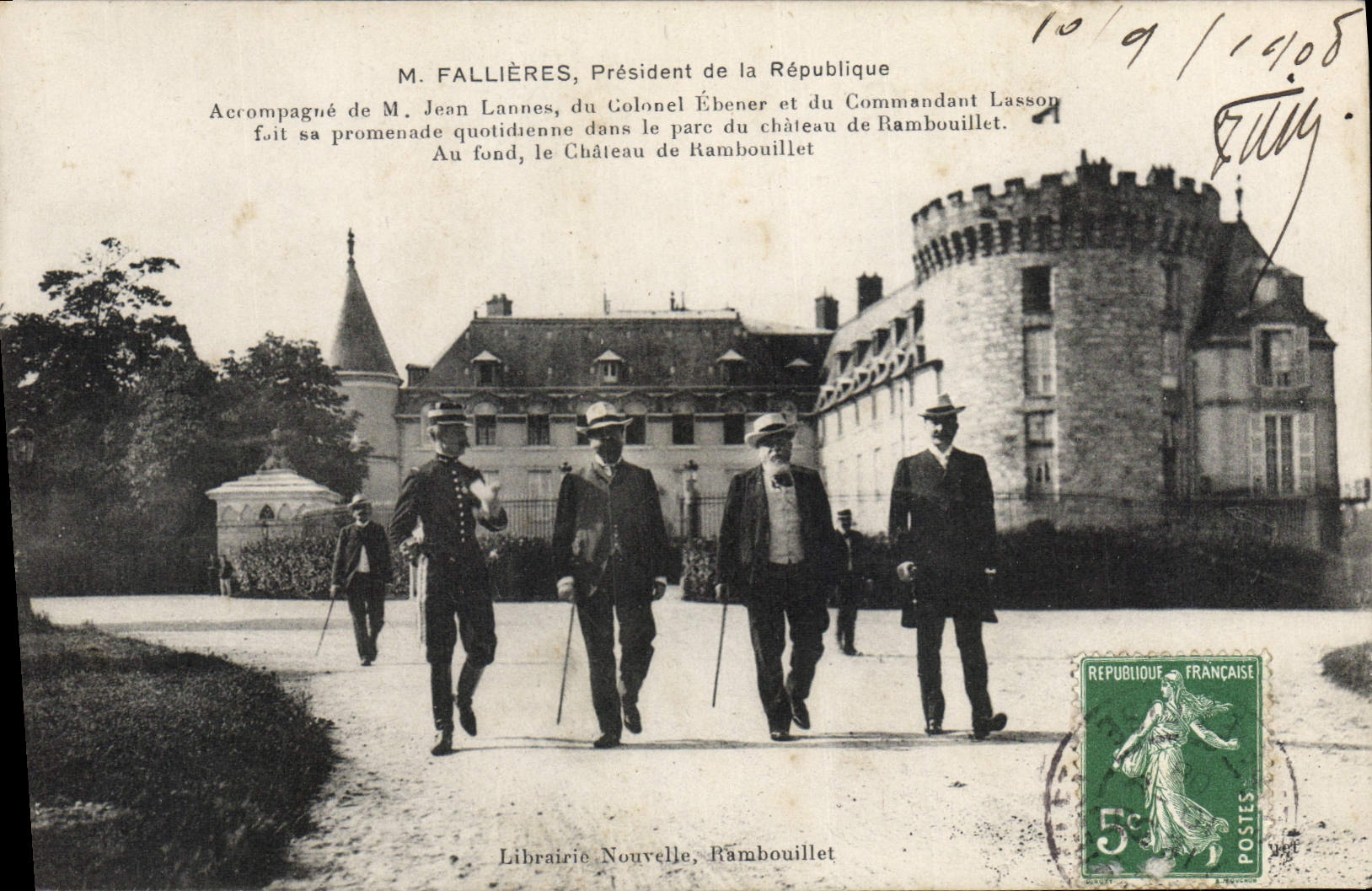 VINTAGE POSTCARD President of the Republic Fallieres Castle of Rambouillet