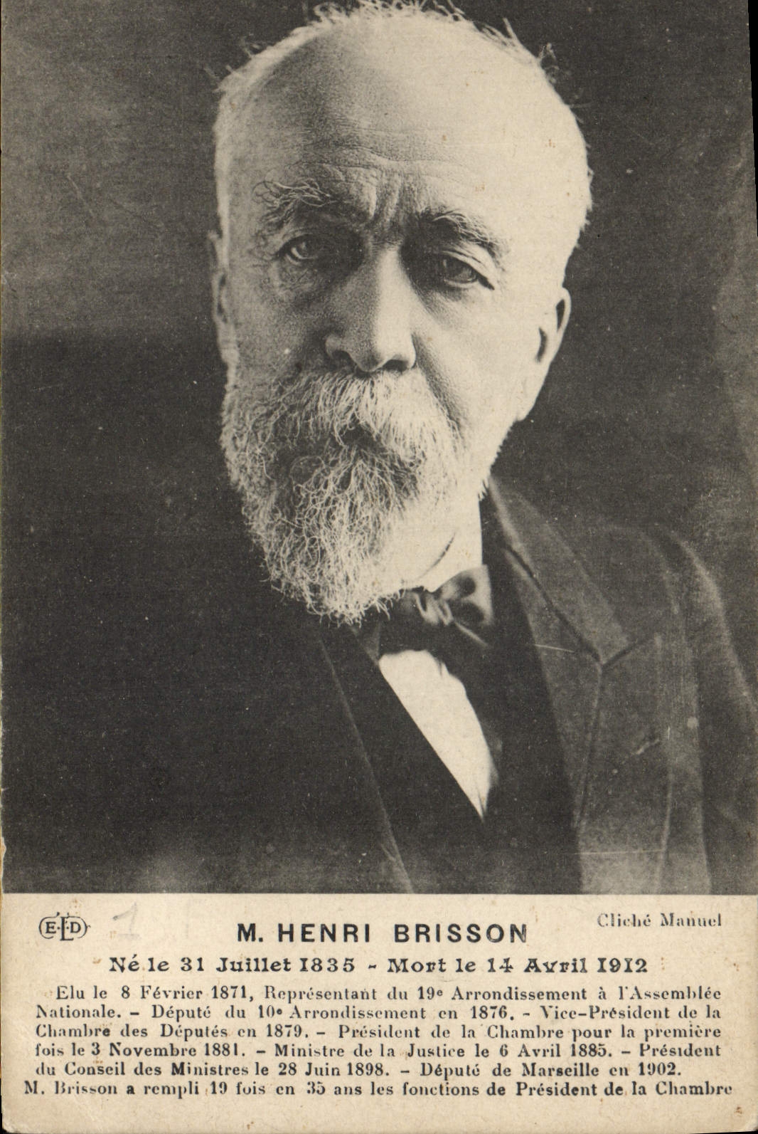VINTAGE POSTCARD Mr. Henri Brisson National Assembly