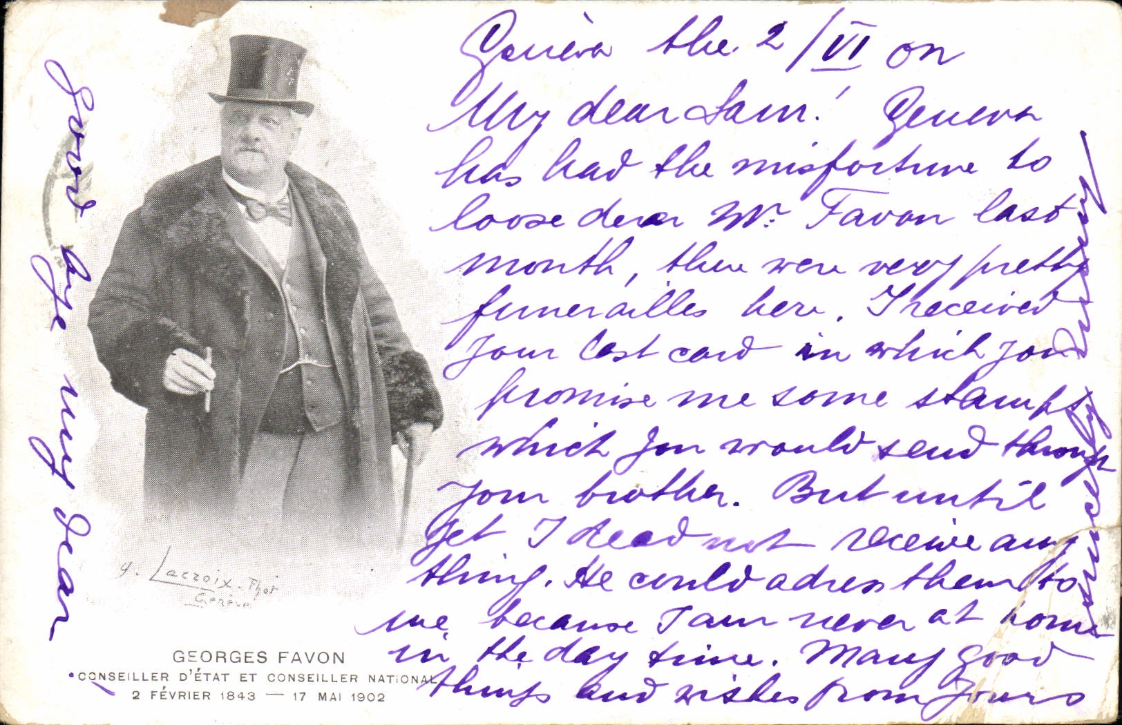 CPA Georges Favon Conseiller d'Etat et conseiller national 1843 1902