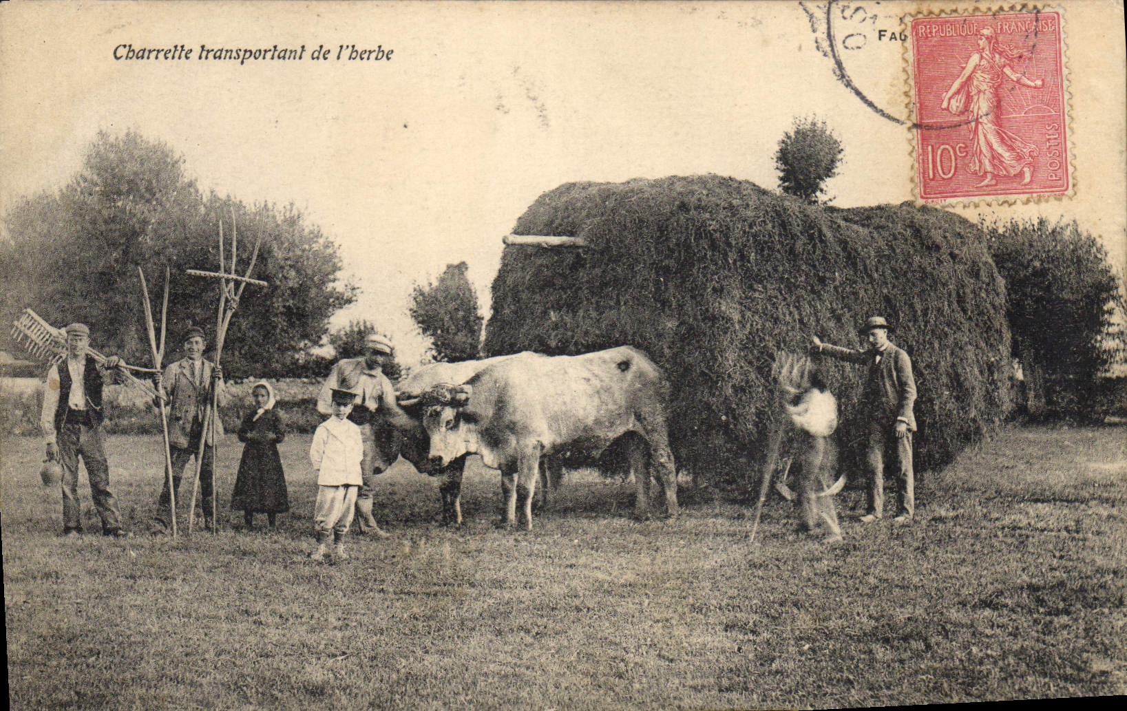 VINTAGE POSTCARD transporting Coach Cart of grass TOP