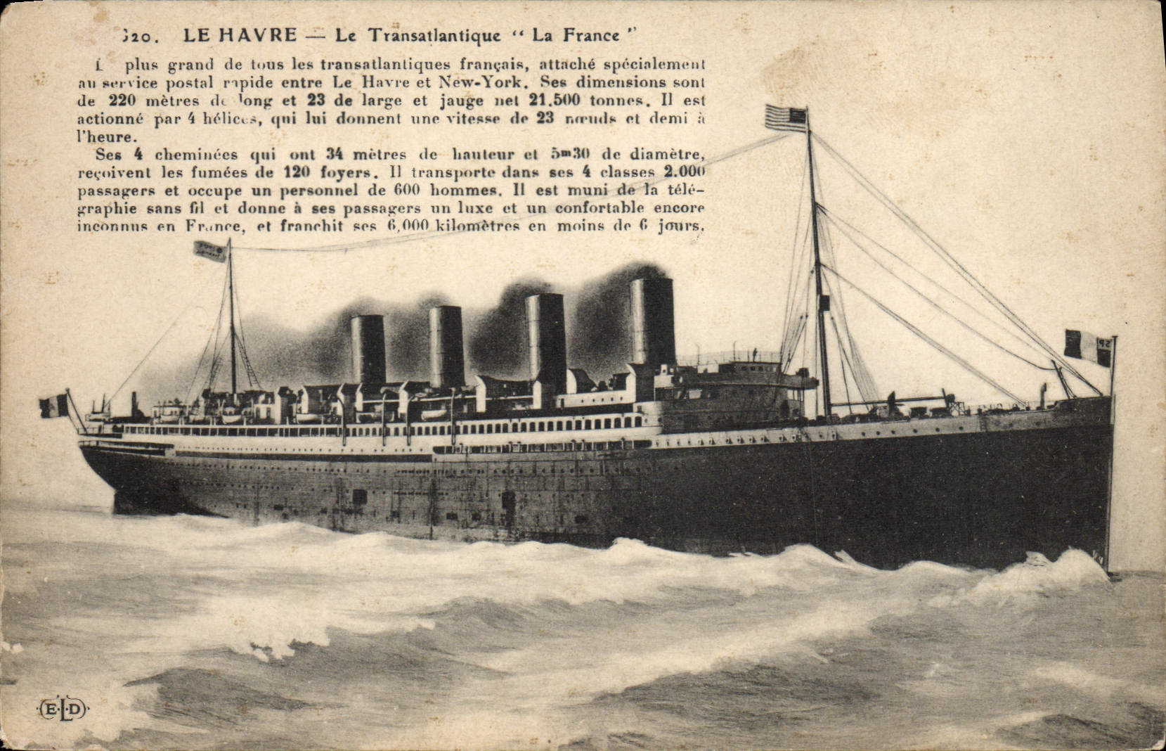 CPA Bateau Paquebot Le Havre Transatlantique La France
