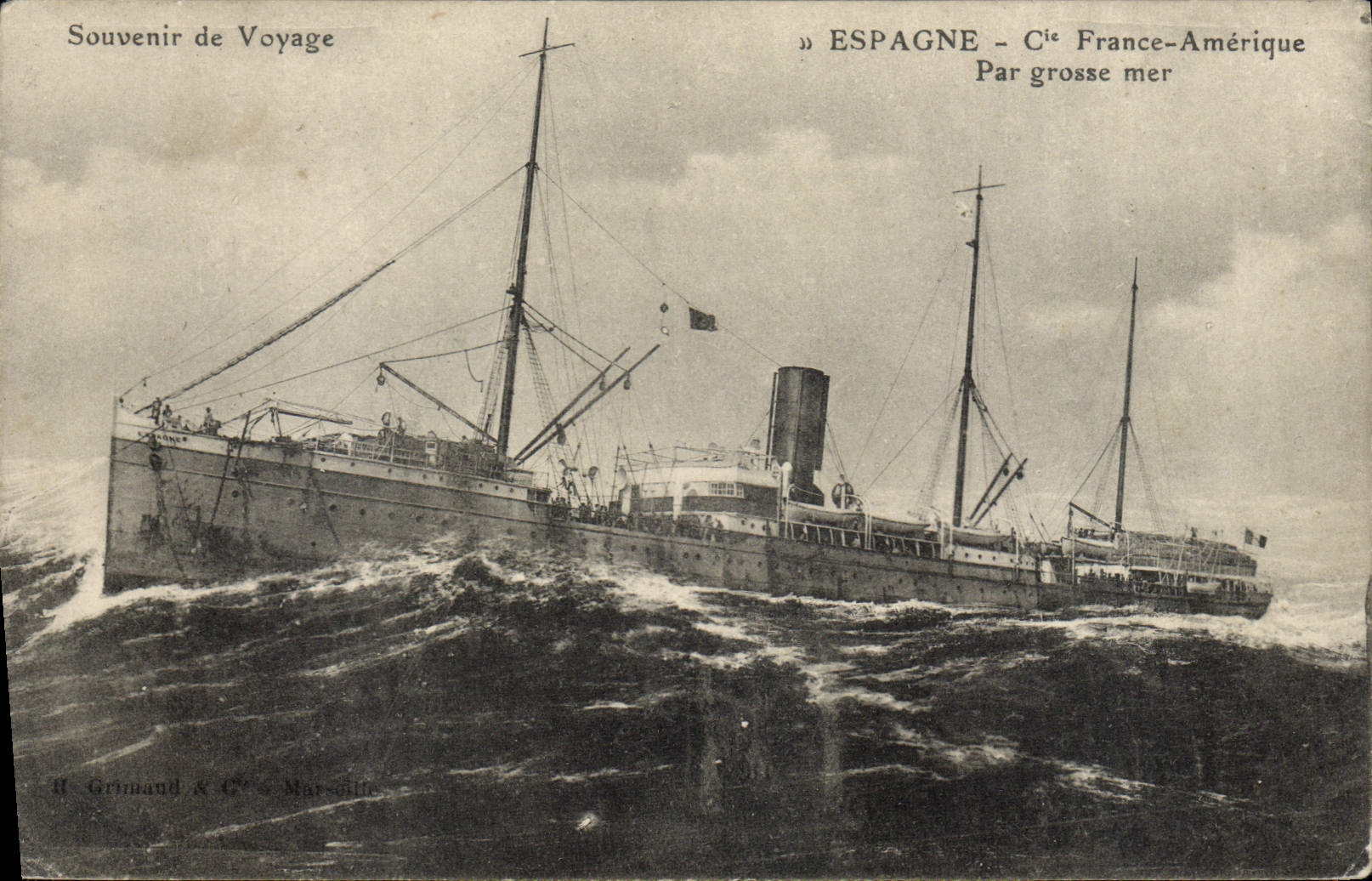CPA Bateau Paquebot Espagne Cie France Amerique par grosse mer