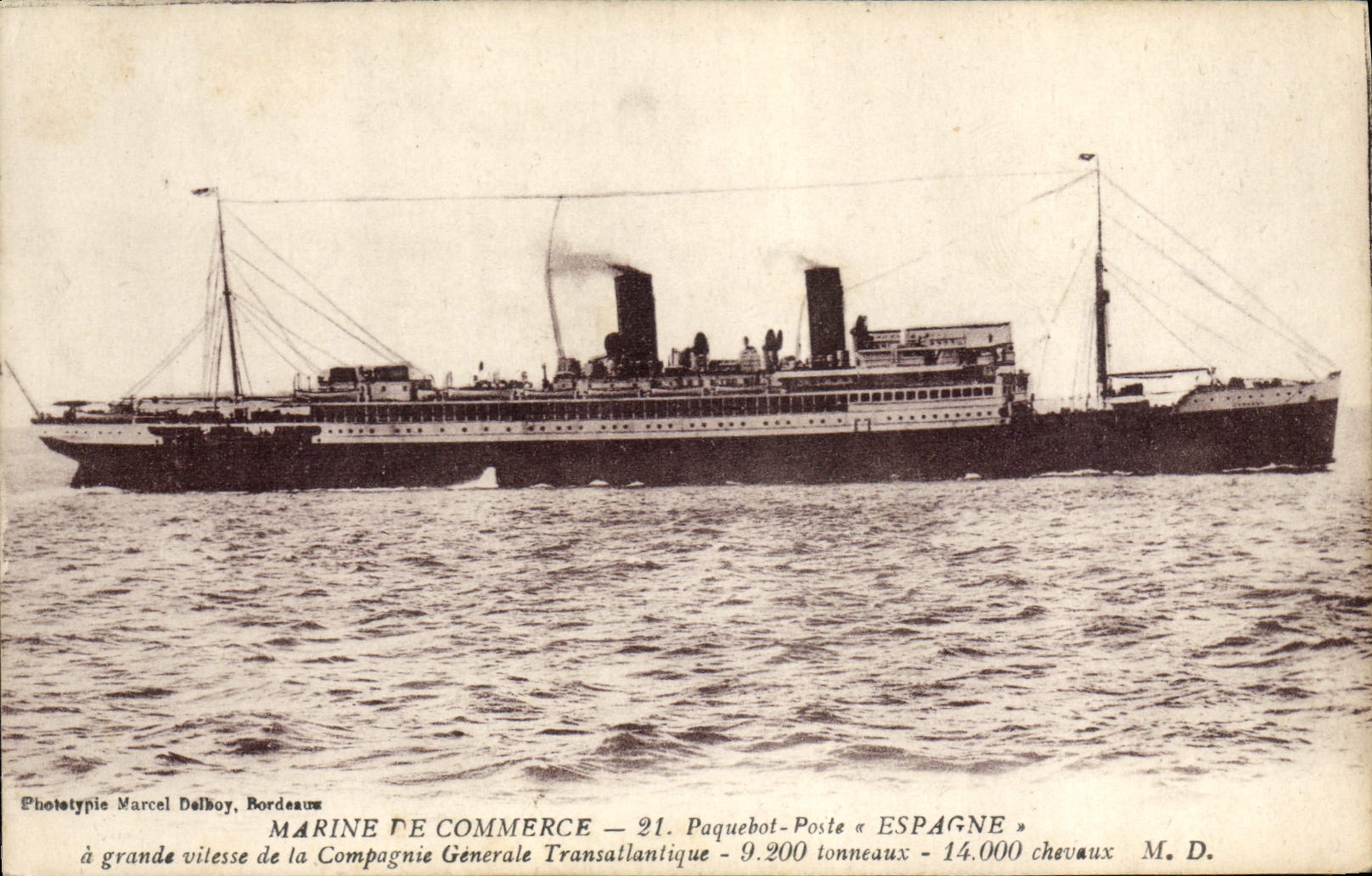 CPA Bateau Paquebot Poste Espagne Compagnie Generale Transatlantique