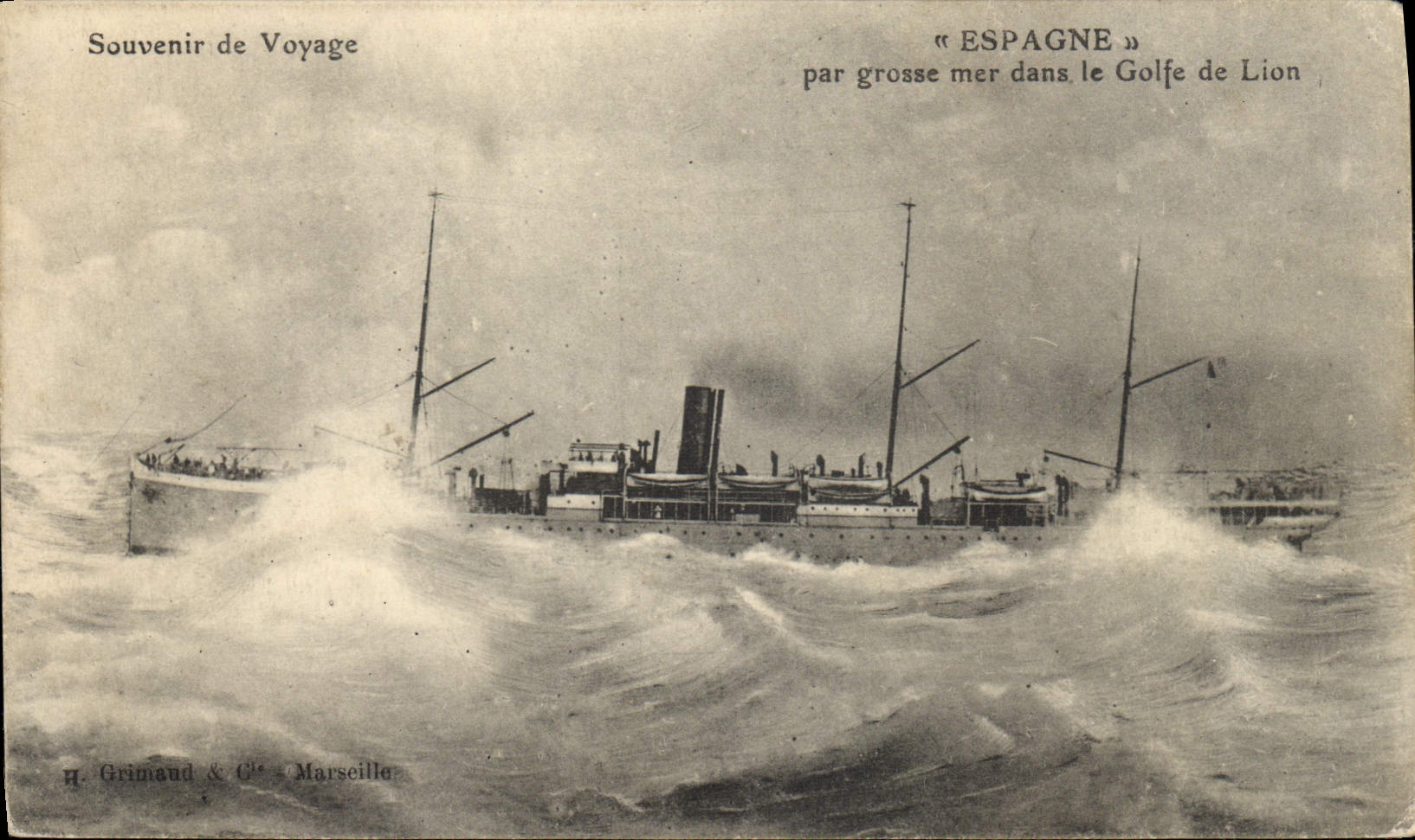 VINTAGE POSTCARD Boat Spain Steamer by heavy sea in the Gulf of Lions