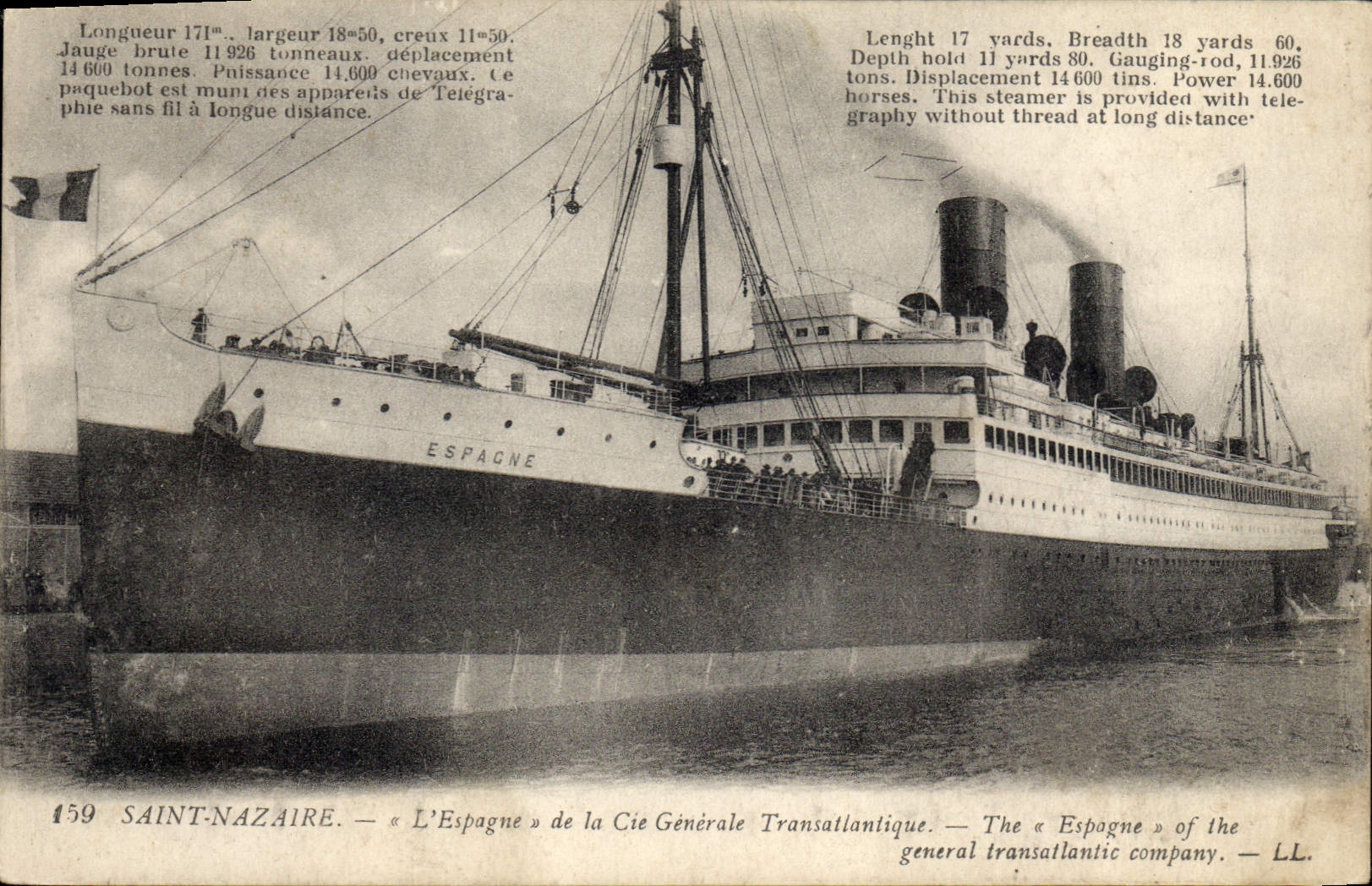 VINTAGE POSTCARD Boat Saint-Nazaire Steamer Spain of the Transatlantic General Co