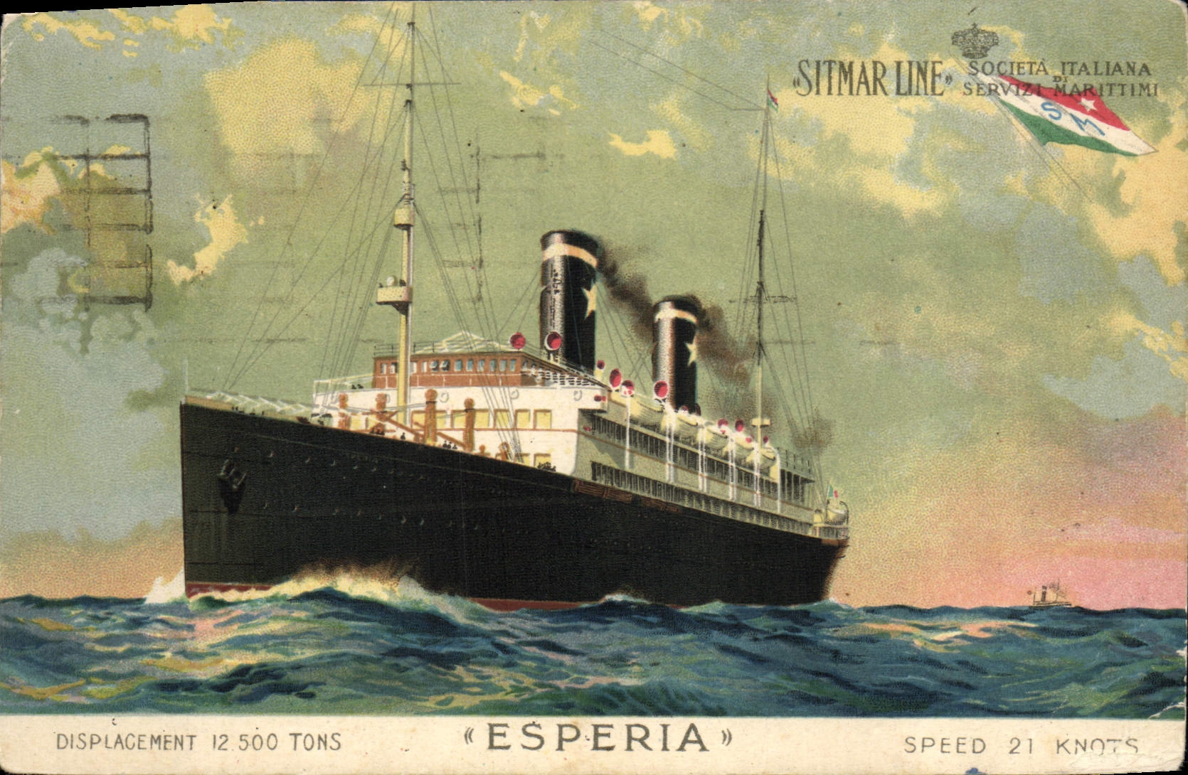 VINTAGE POSTCARD Boat Steamer Esperia Sitmar Line