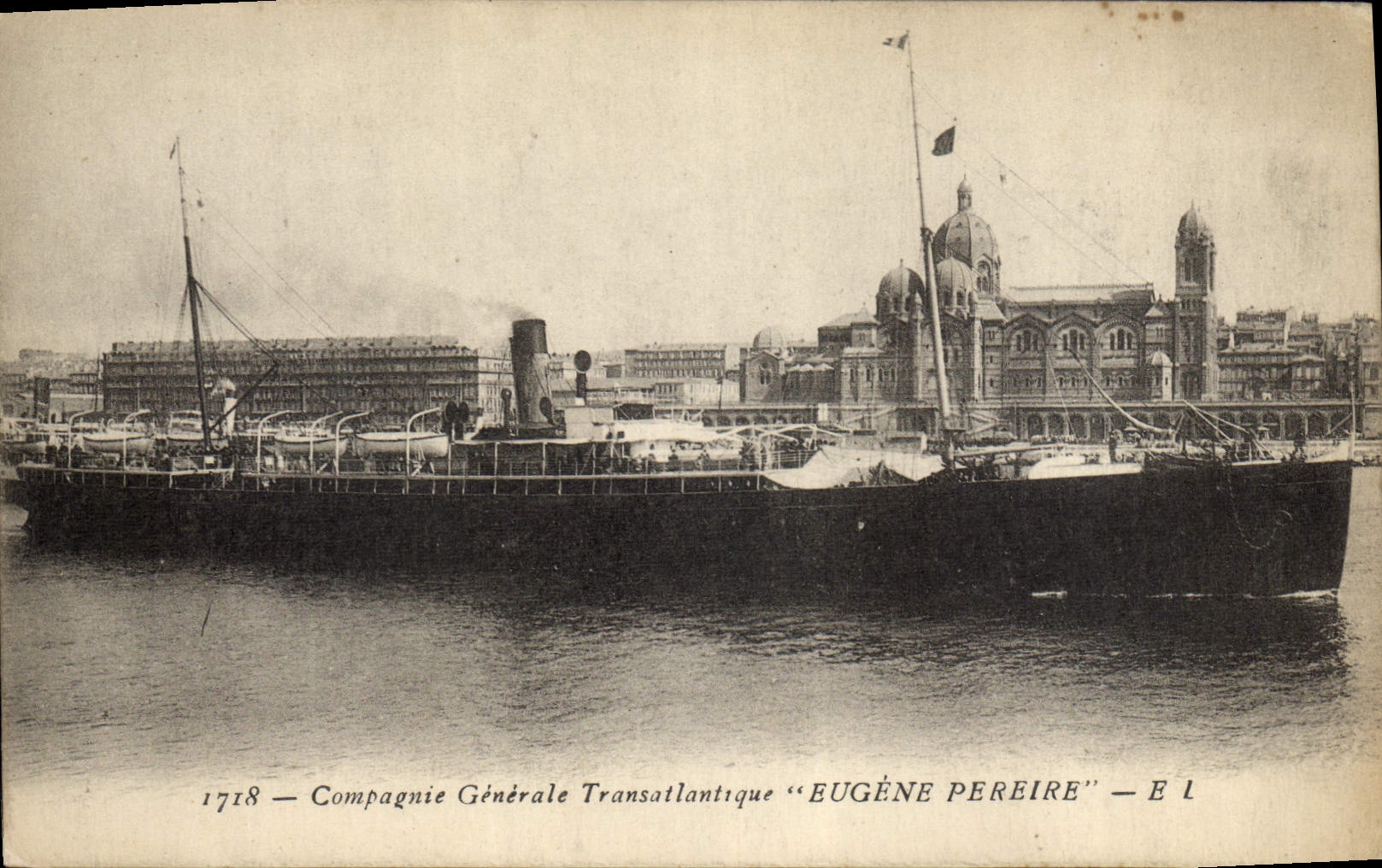 VINTAGE POSTCARD Boat Marseilles Steamer the Eugene Pereire Company Transatlantic Marseilles