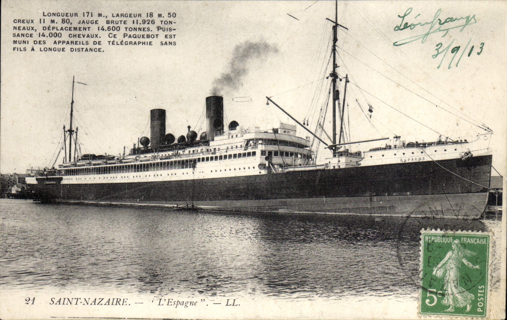 VINTAGE POSTCARD Boat Saint-Nazaire Steamer Spain