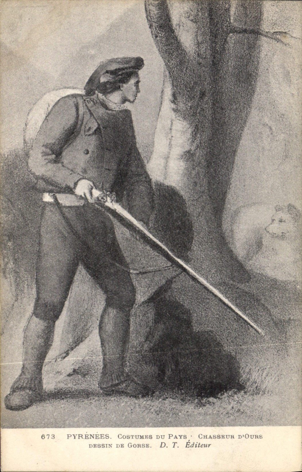 CPA Ours Pyrenees Chasseur d'ours Vallee d'Ossau Chasse