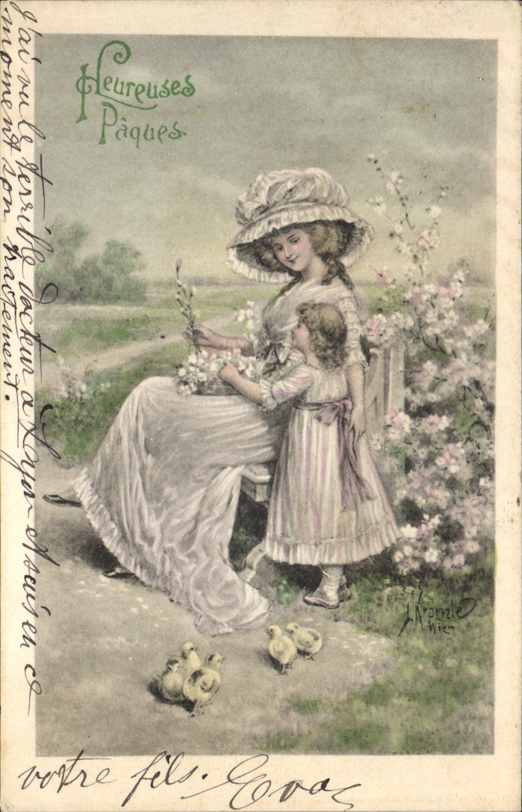 CPA Fantaisie Illustrateur Femme Paques