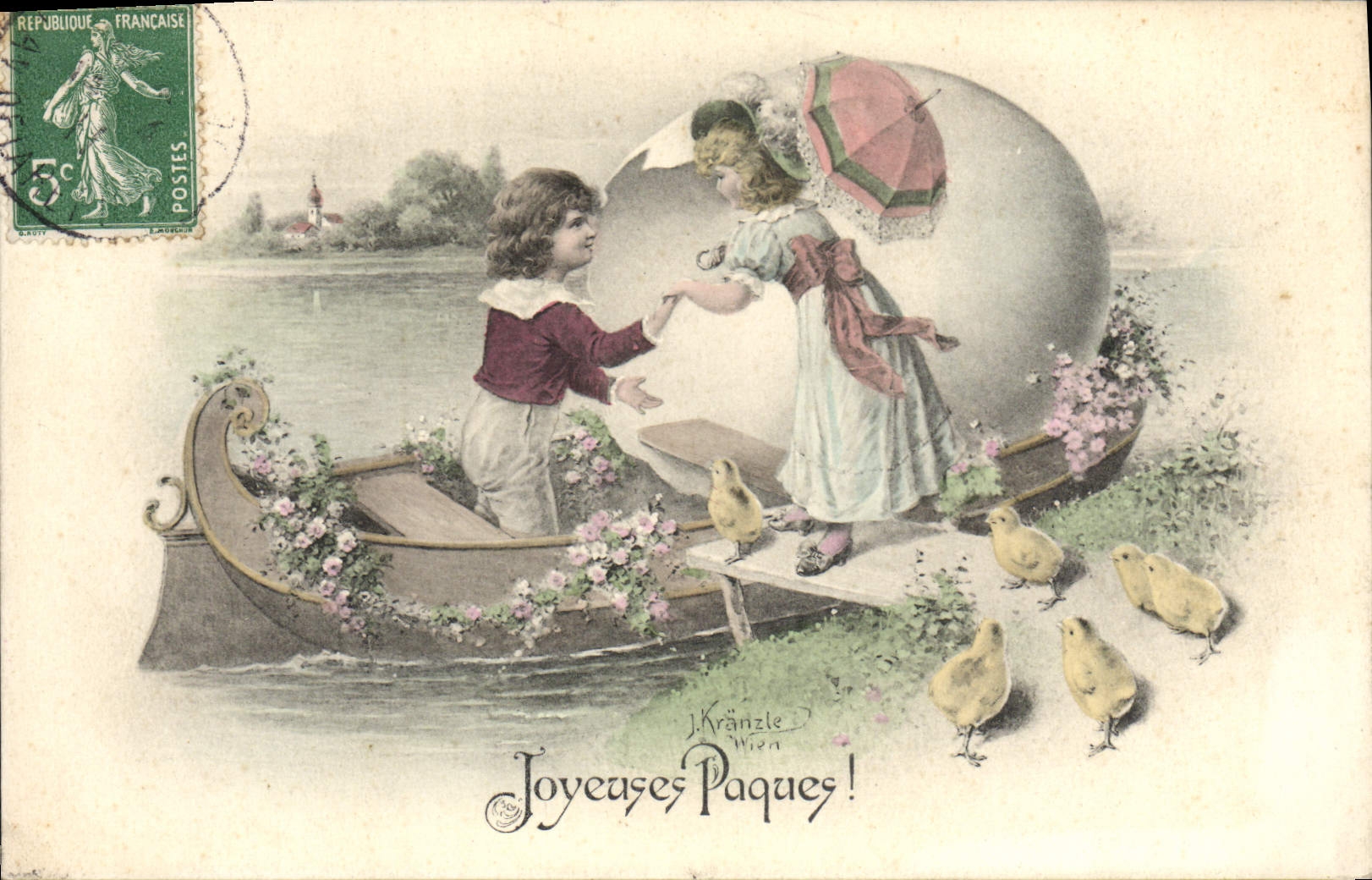 CPA Fantaisie Illustrateur Enfants Paques Poussins