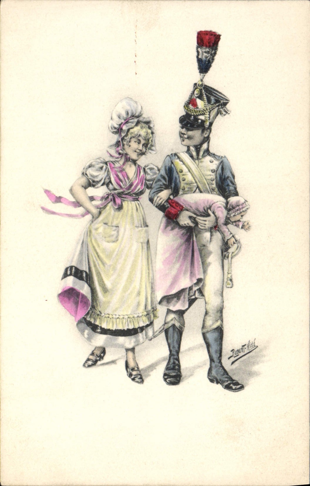 VINTAGE POSTCARD Fantasy Illustrator Woman Miitiaria Soldier