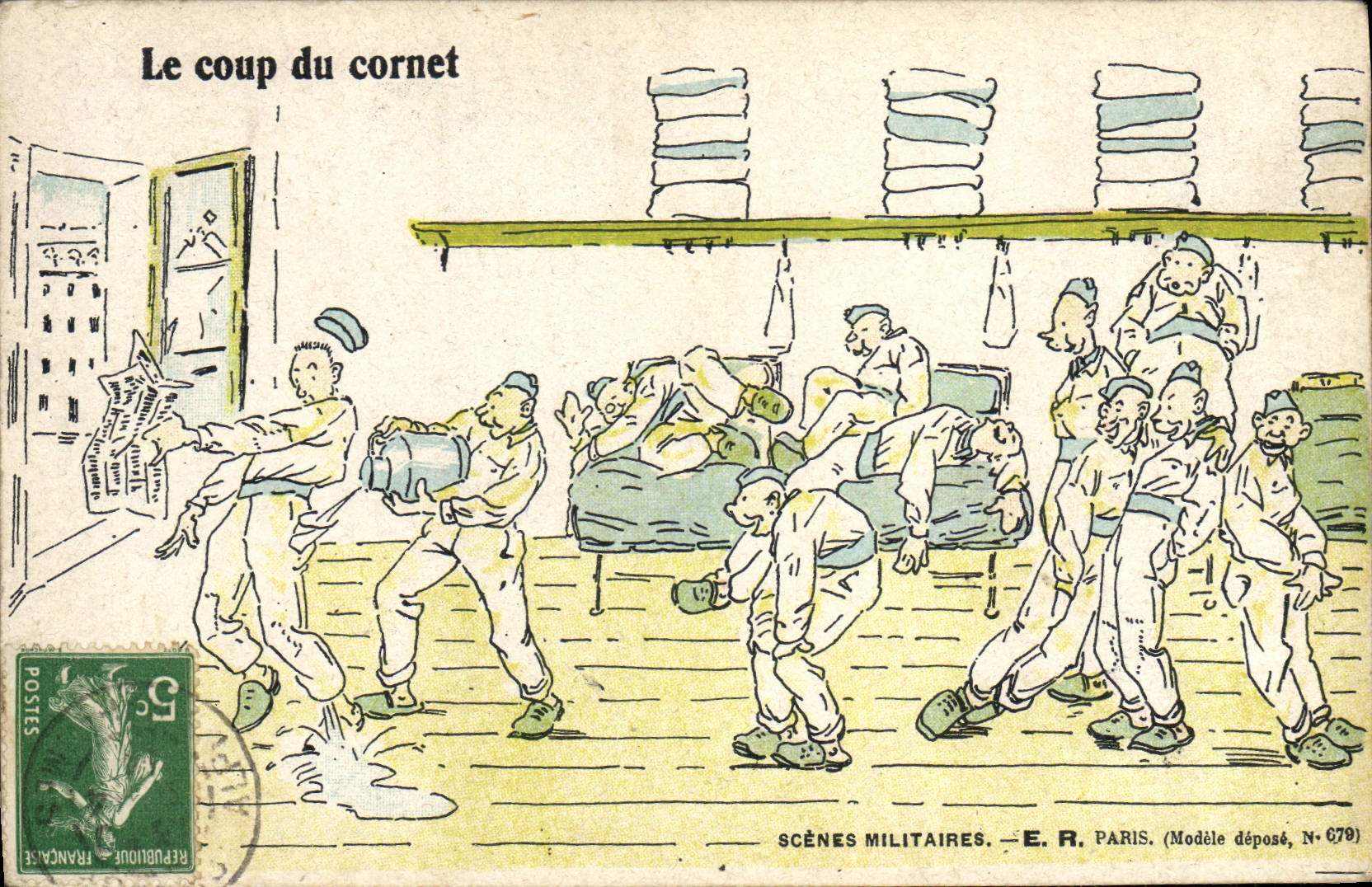 CPA Militaria le coup du cornet