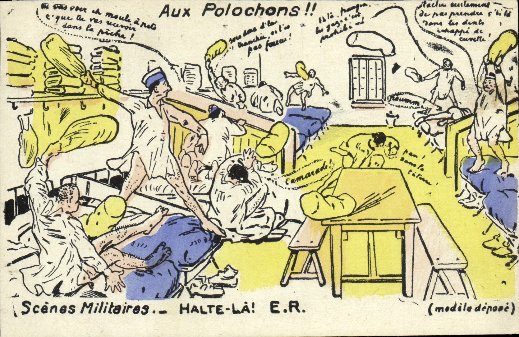 CPA Militaria Aux polochons