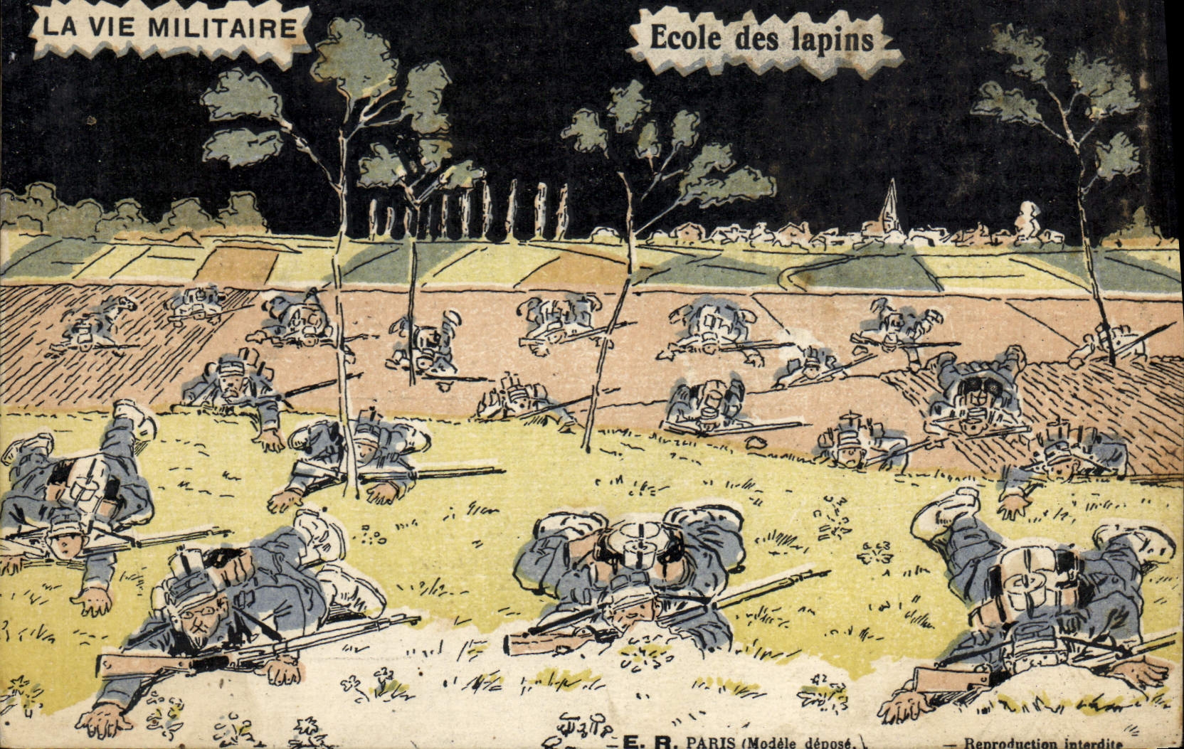 CPA Militaria Ecole des lapins