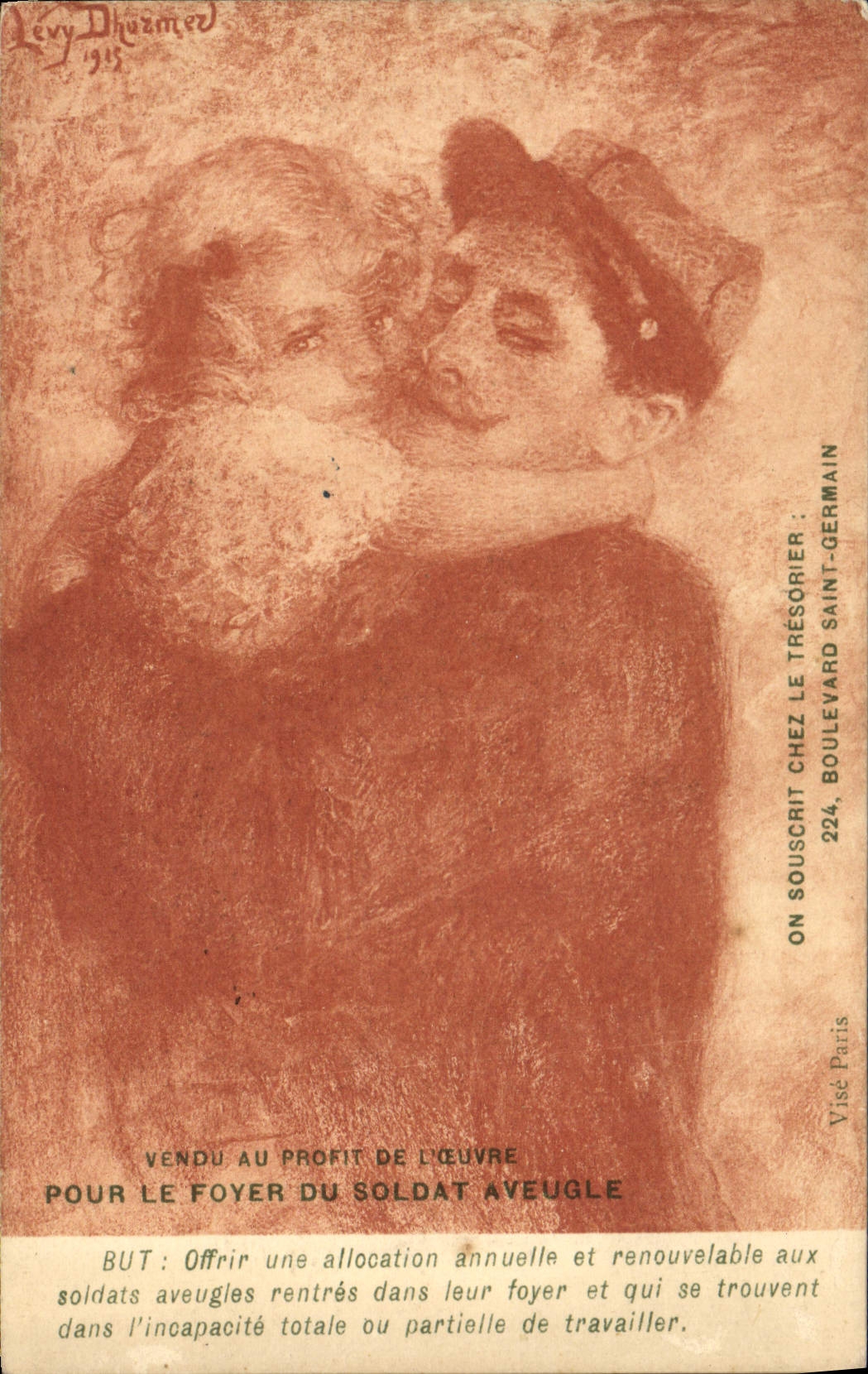 VINTAGE POSTCARD Militaria Hearth of the blind soldier