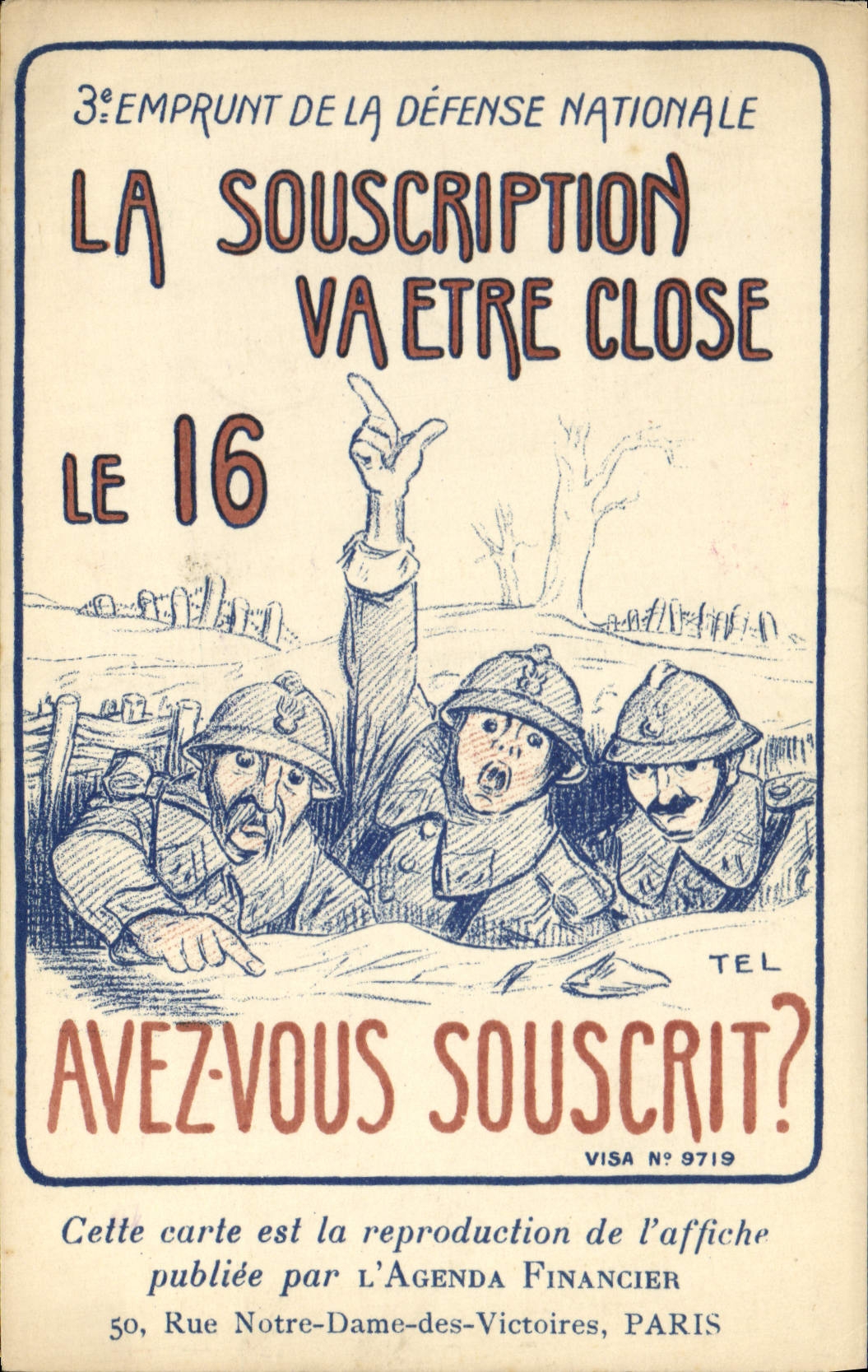 VINTAGE POSTCARD Militaria Subscription 3rd loan of national defense