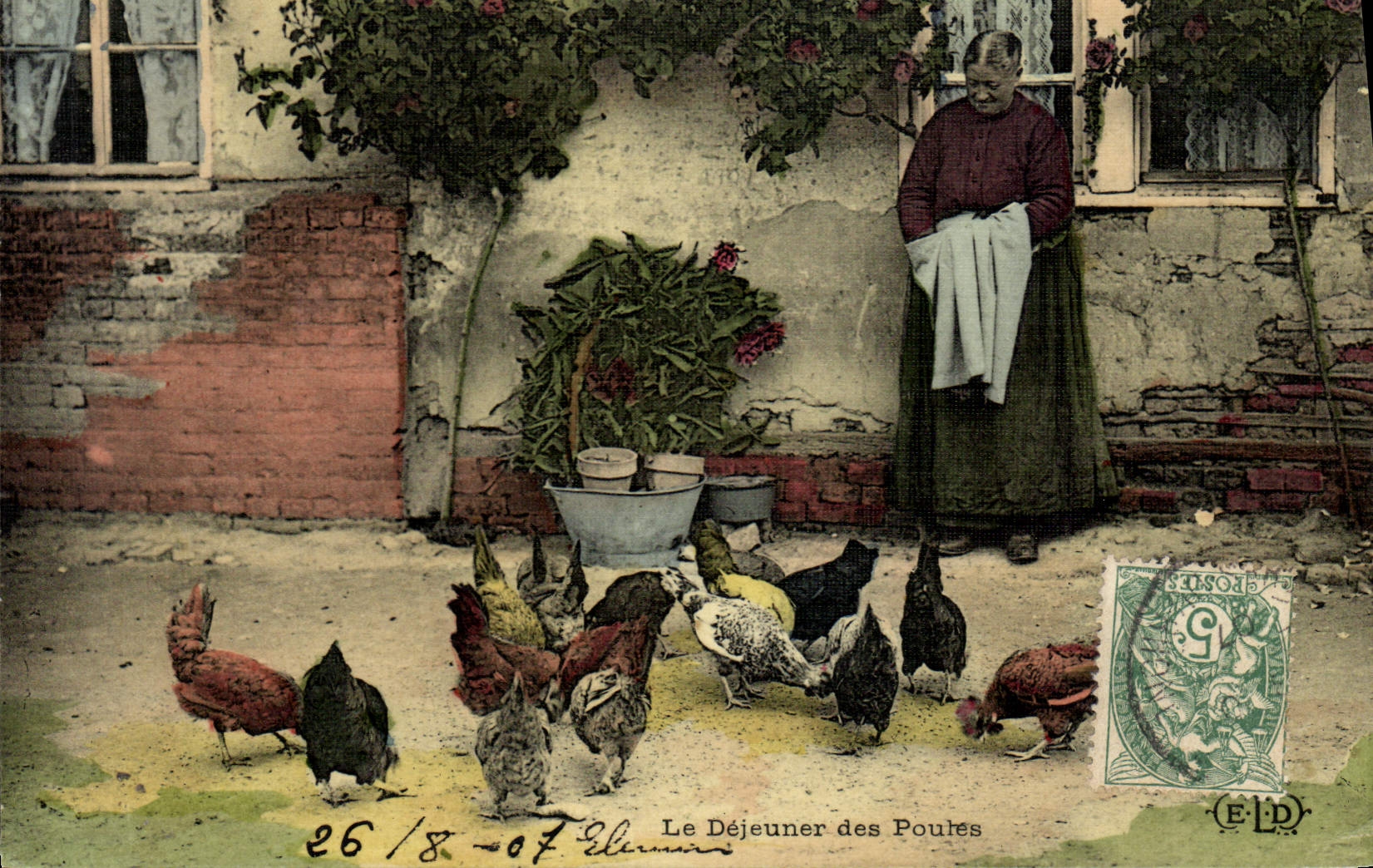 CPA Folklore Le dejeuner des poules 