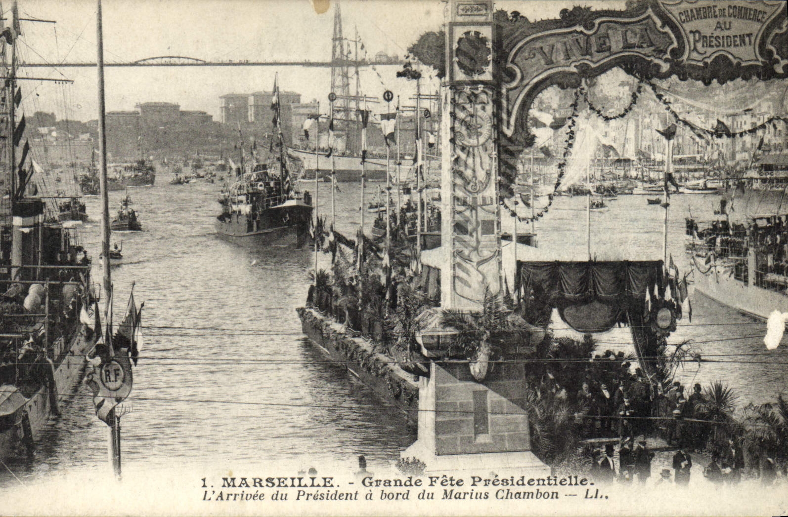CPA Marseille Grande fete presidentielle L'arrivee du President a bord du Marins Chambon