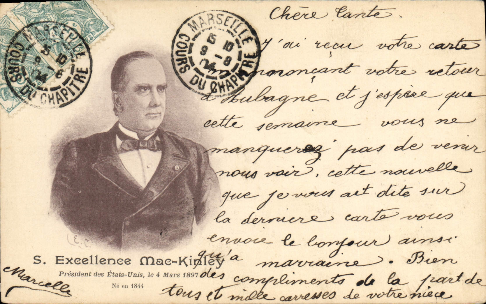 CPA S Excellence Mac-Kinley President des Etats-Unis 1897