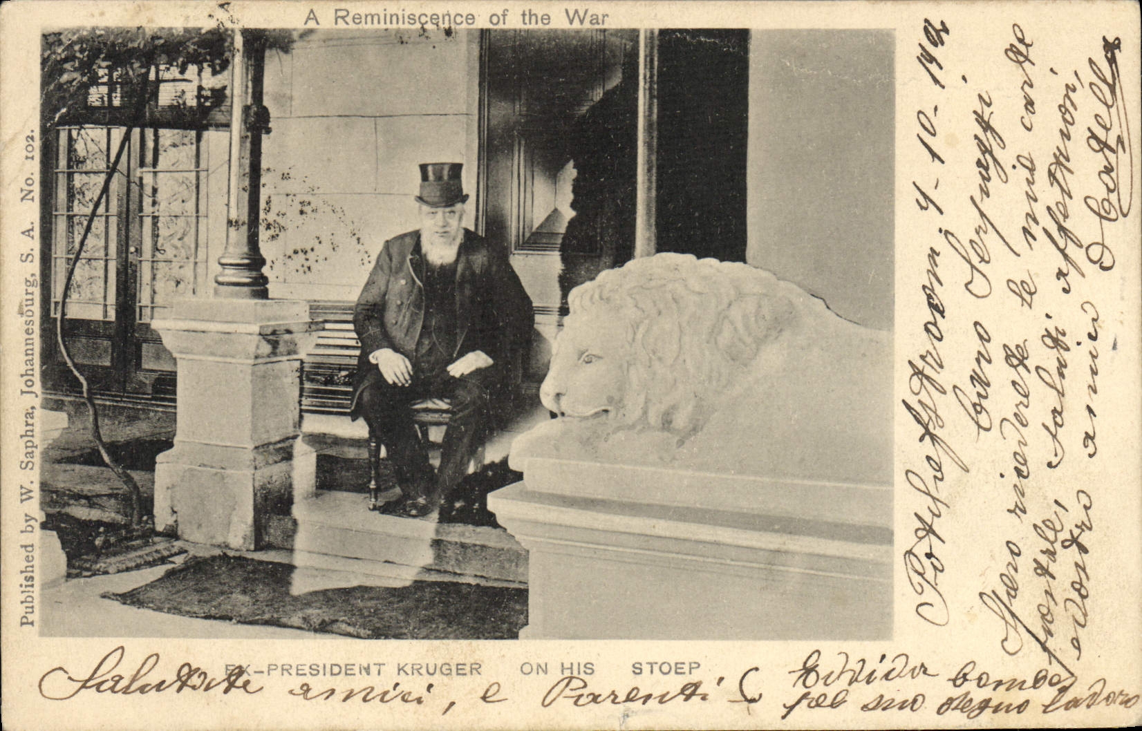 VINTAGE POSTCARD President Kruger one his Stoep